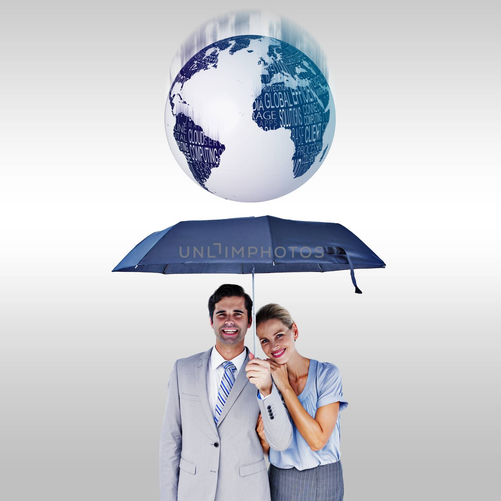 Composite image of business people holding a black umbrella by Wavebreakmedia