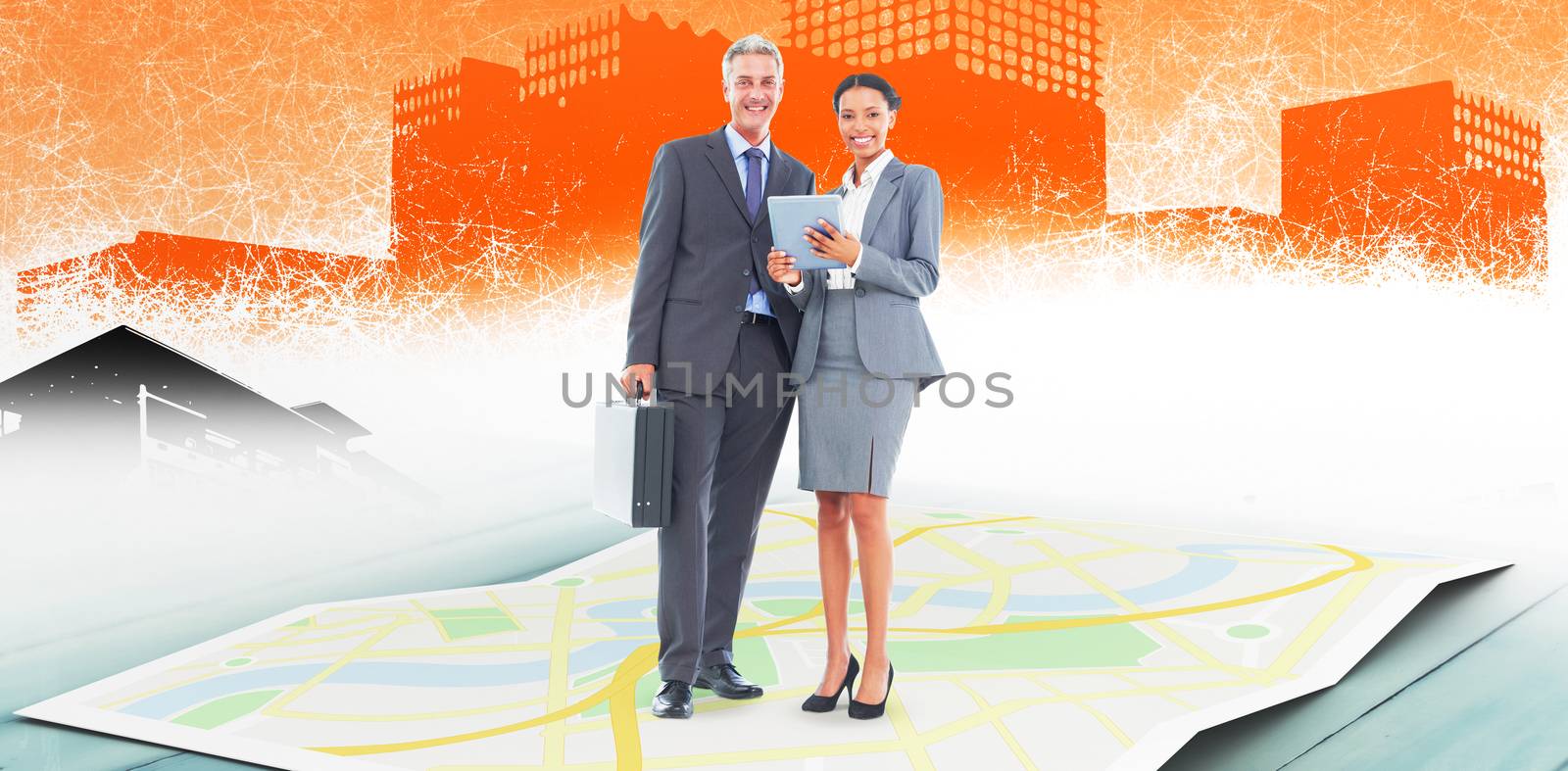 Composite image of business people using tablet computer  by Wavebreakmedia