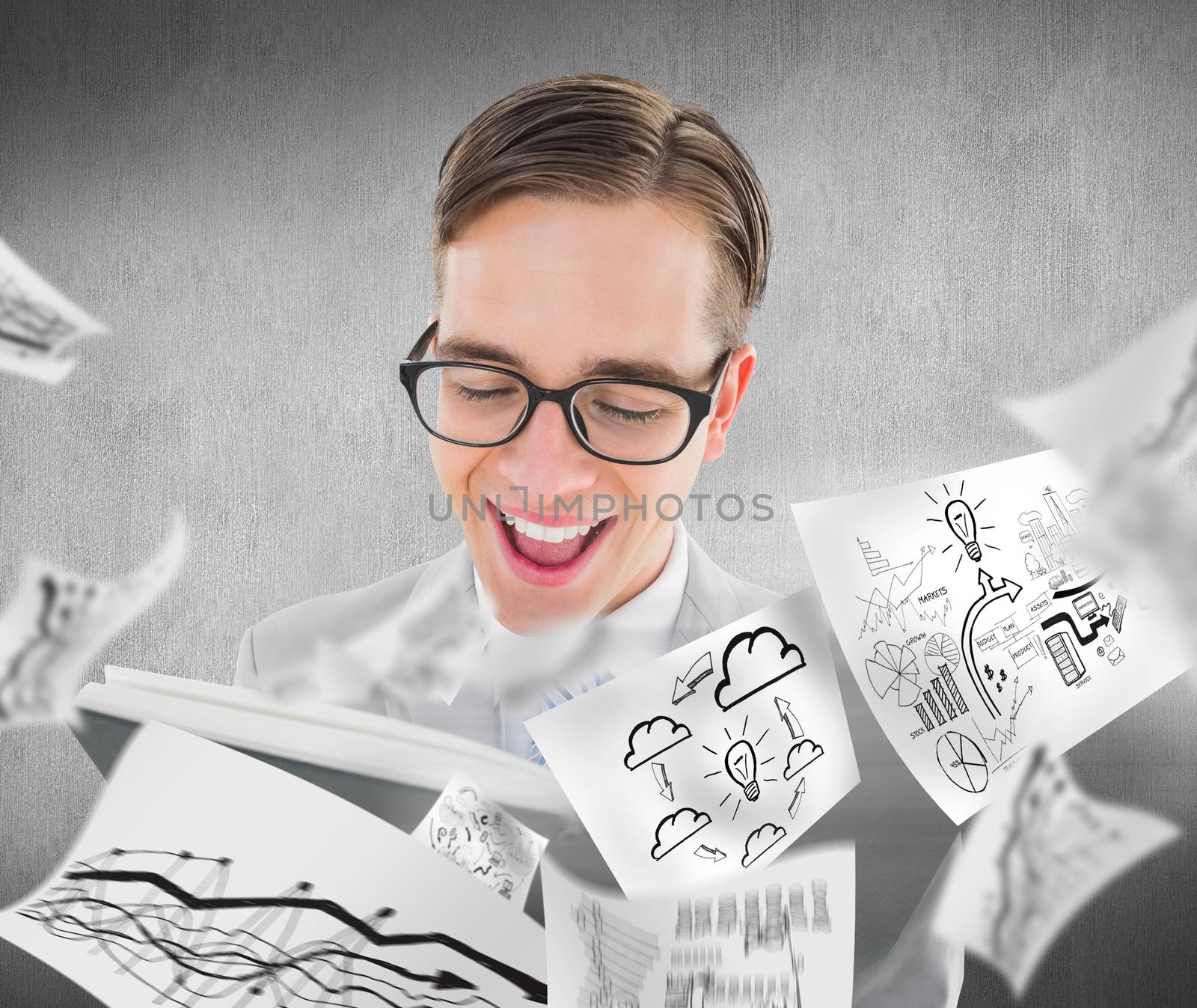 Composite image of geeky preacher reading from black bible by Wavebreakmedia