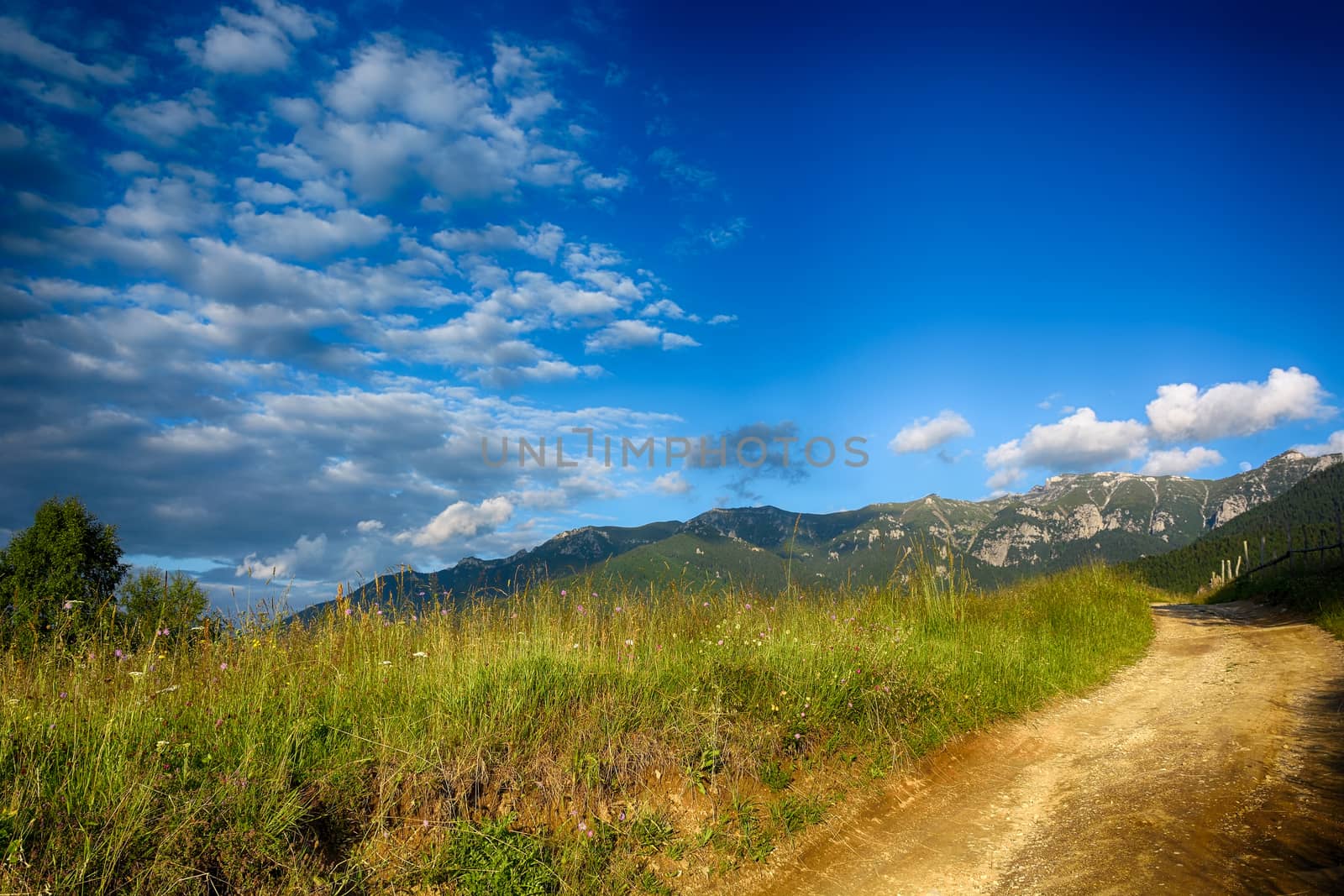 Evening, sunset on mountain hills of Simon village. Bran. by constantinhurghea