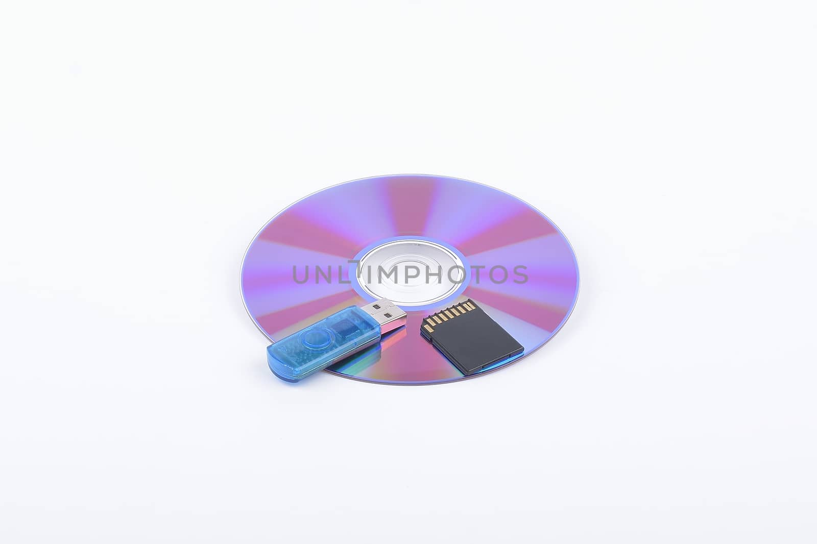 Flash card lying on a disk on a dark grey background by constantinhurghea