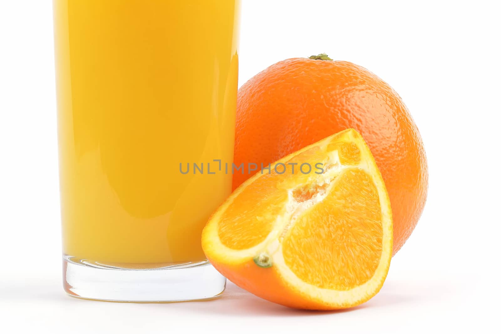 juice and fruit on white background