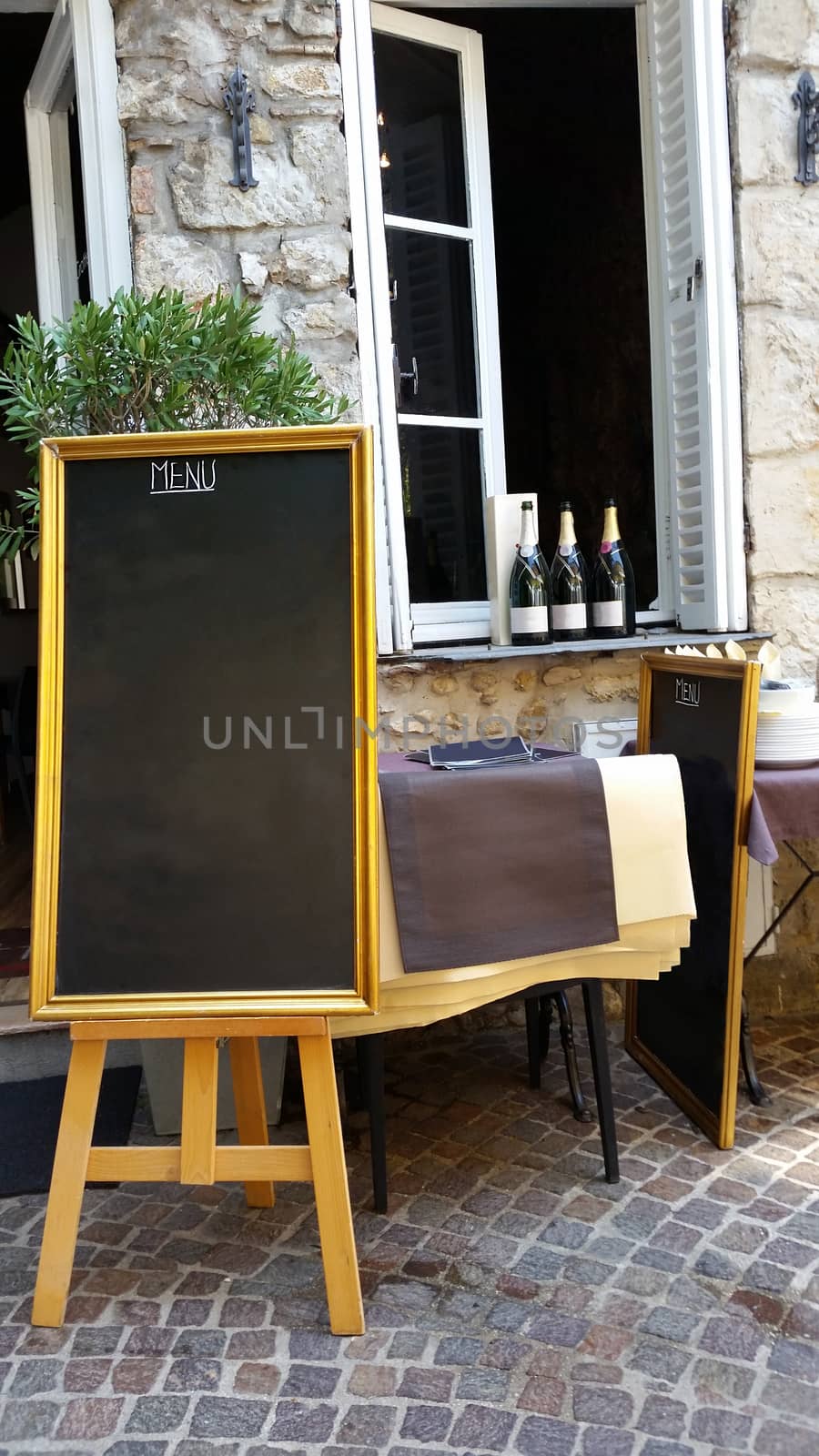 Outdoor Menu in Front of Restaurant on Blackboard in Roquebrune Cap Martin, France