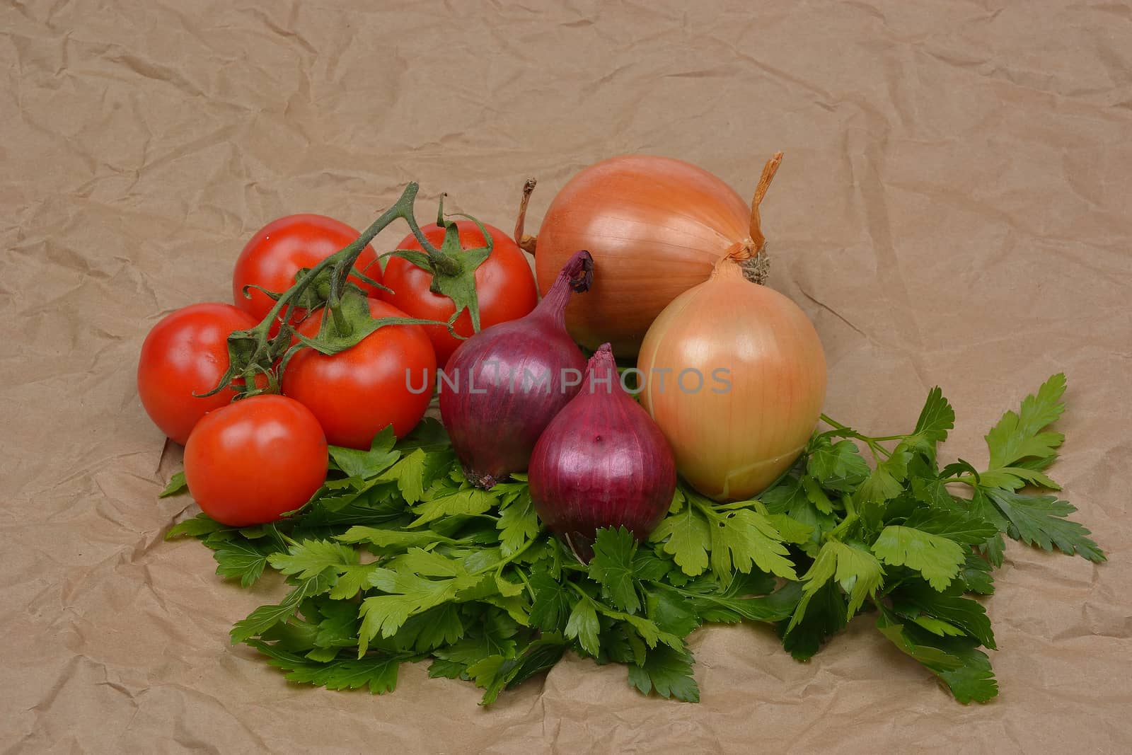vegetables on a brown paper background by constantinhurghea