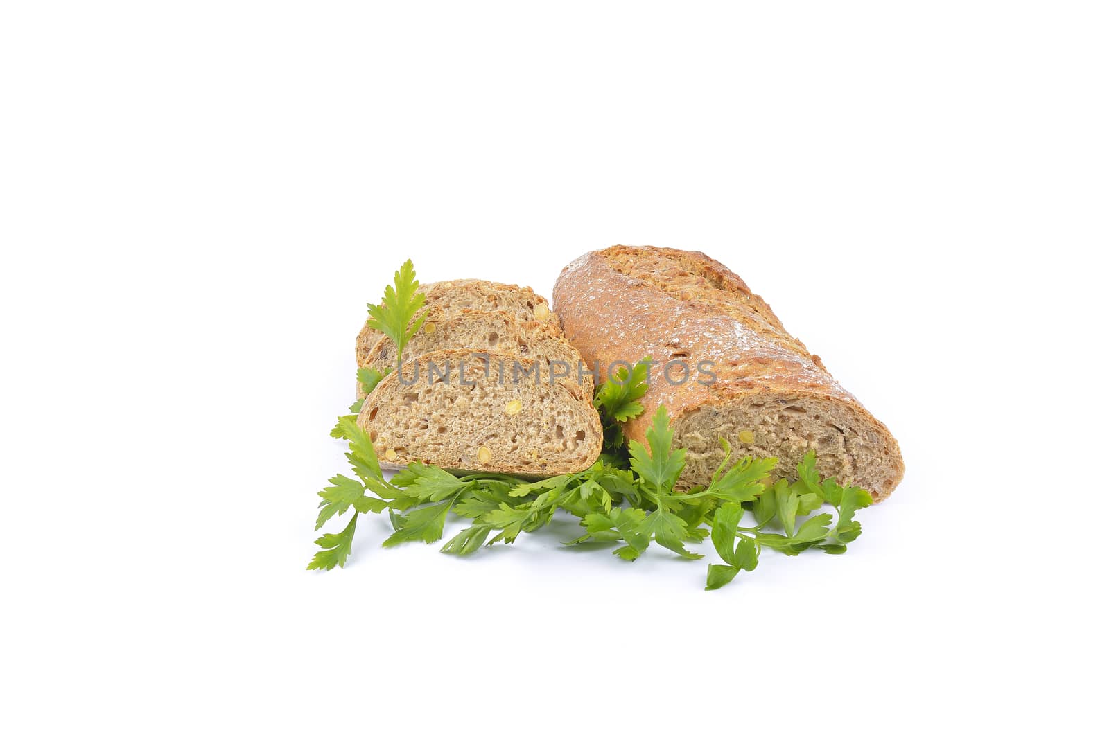 fresh homemade natural bread with vegetables on white 