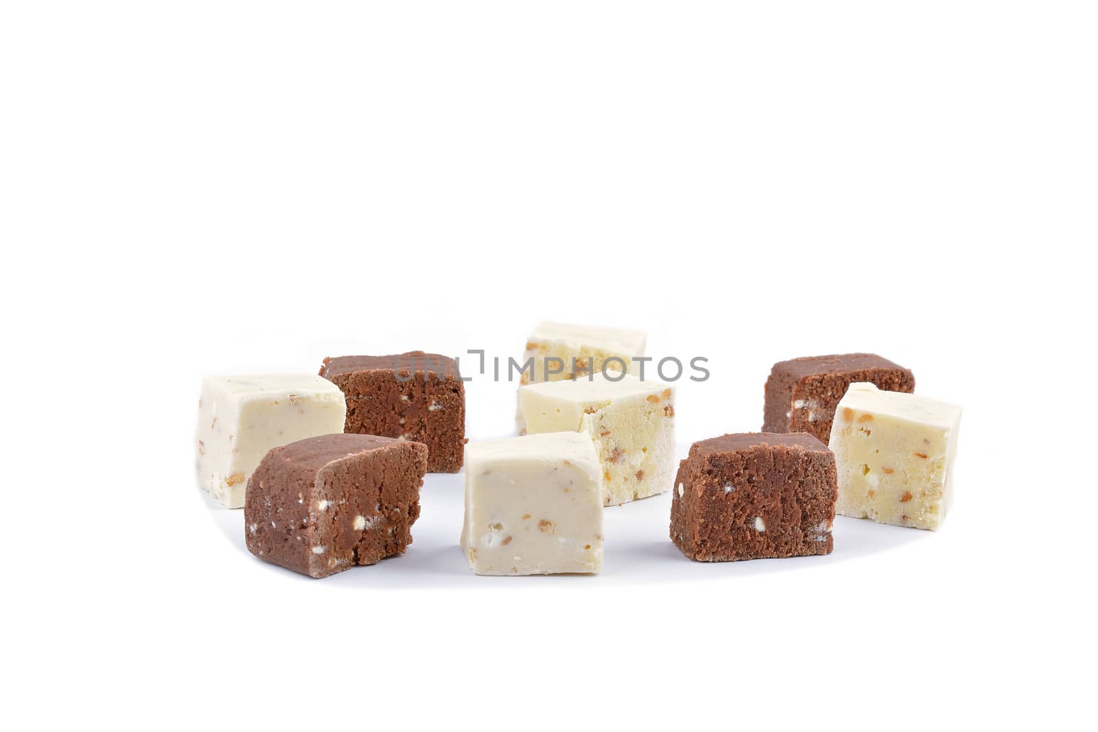fresh homemade natural chocolate bar on white background by constantinhurghea