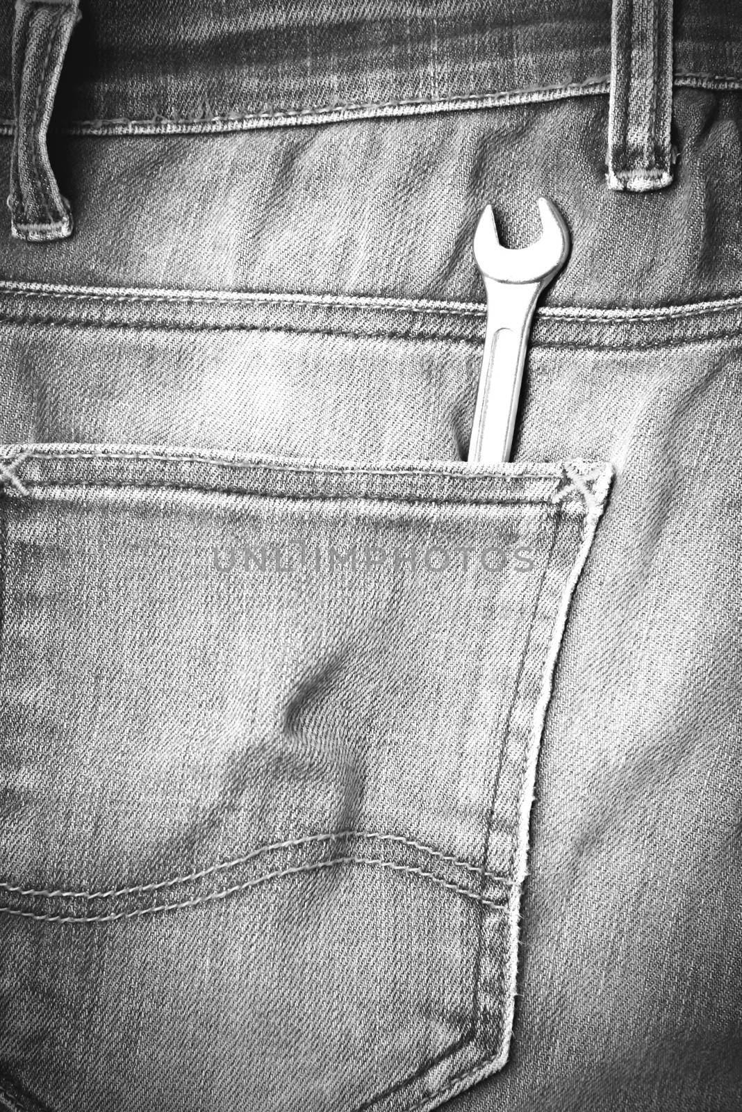 wrench tools in jean pants black and white tone color style