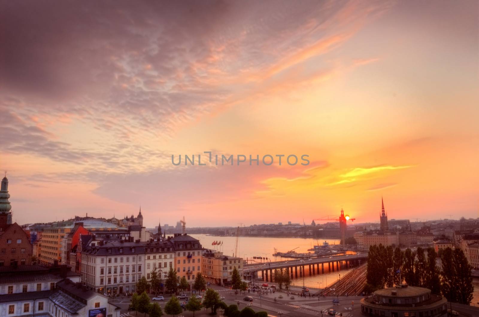 Scandinavia. Panorama of Stockholm at beautiful sundown scenery.