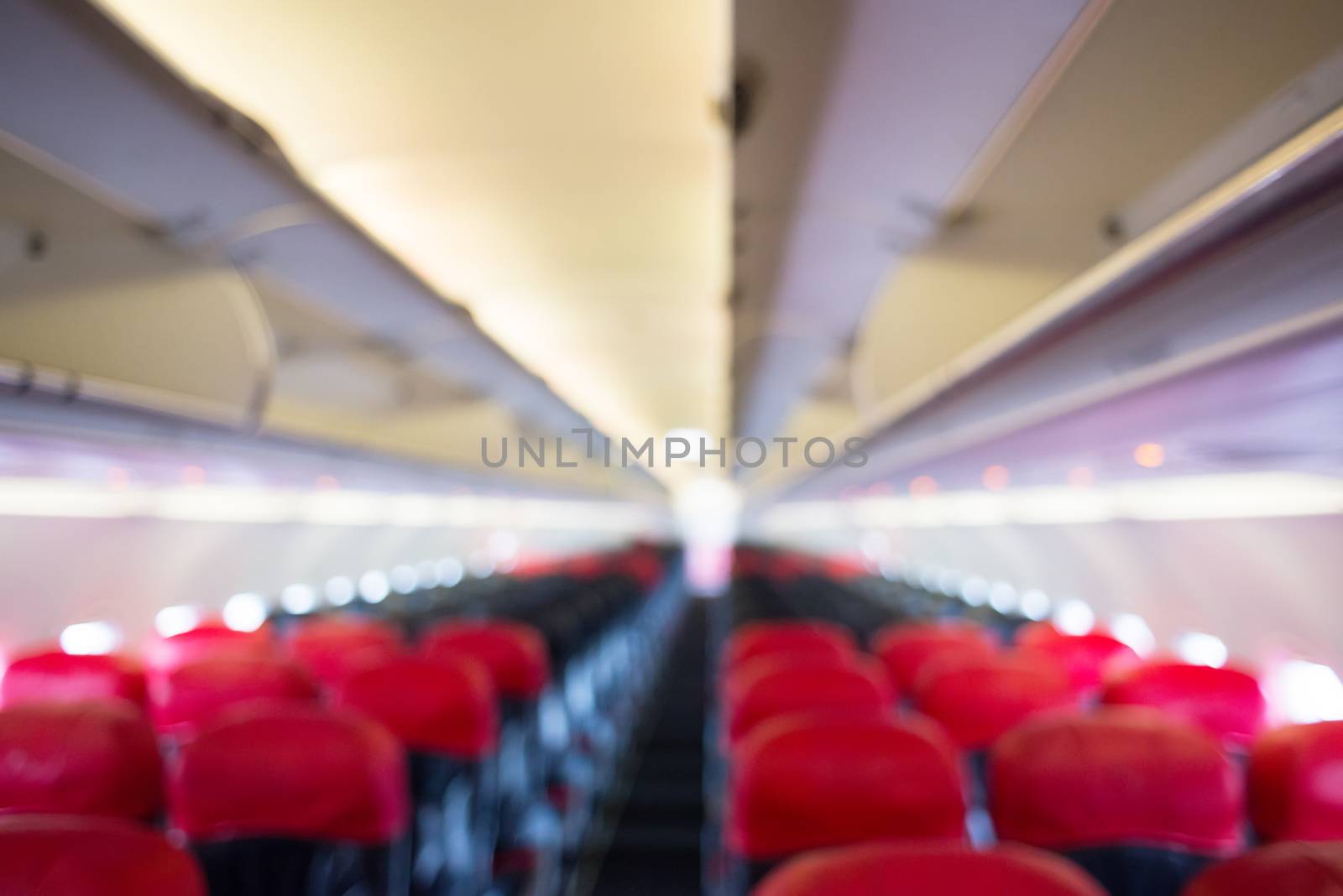 defocus  interior of the passenger airplane