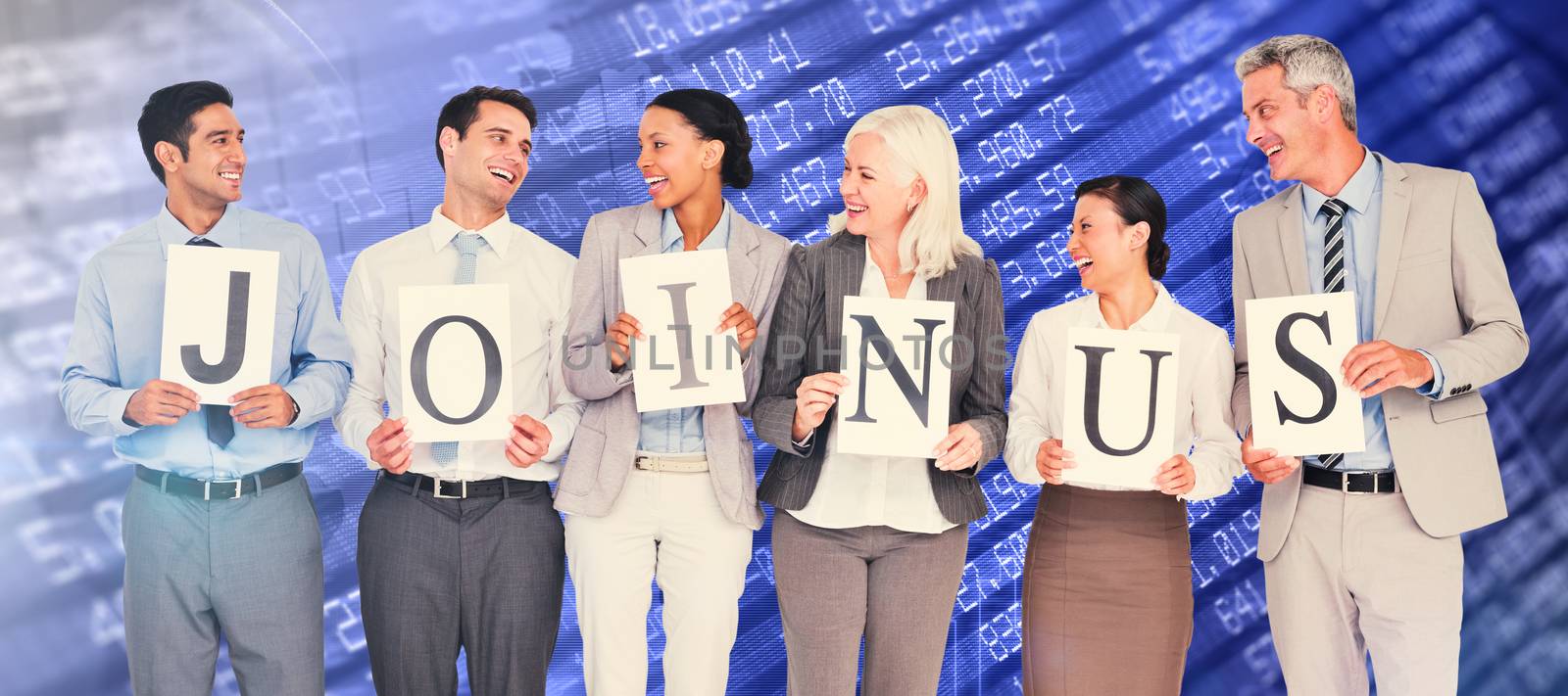 Composite image of business people holding letters sign  by Wavebreakmedia