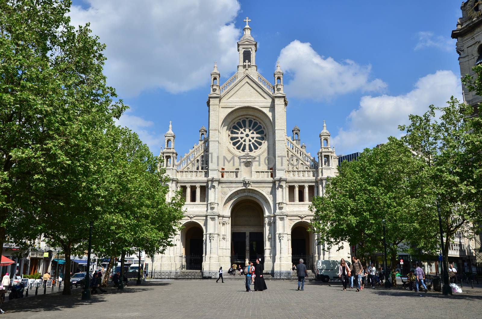 Brussels, Belgium - May 12, 2015: Peoples visit saint catherine church on May 12, 2015 in the center of Brussels. The church, inspired by St. Eustache in Paris.