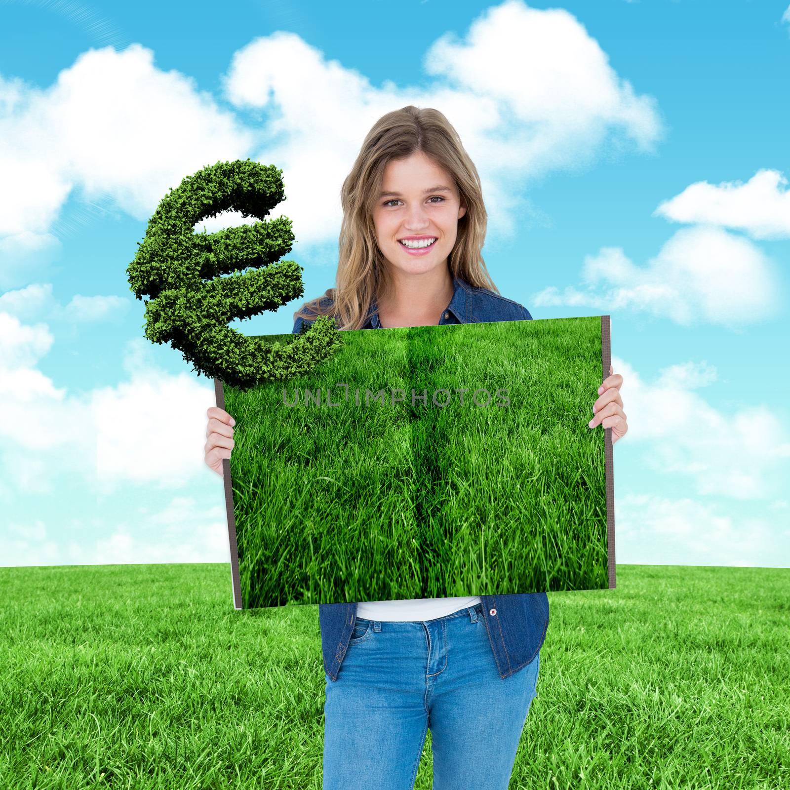 Composite image of woman holding lawn book by Wavebreakmedia