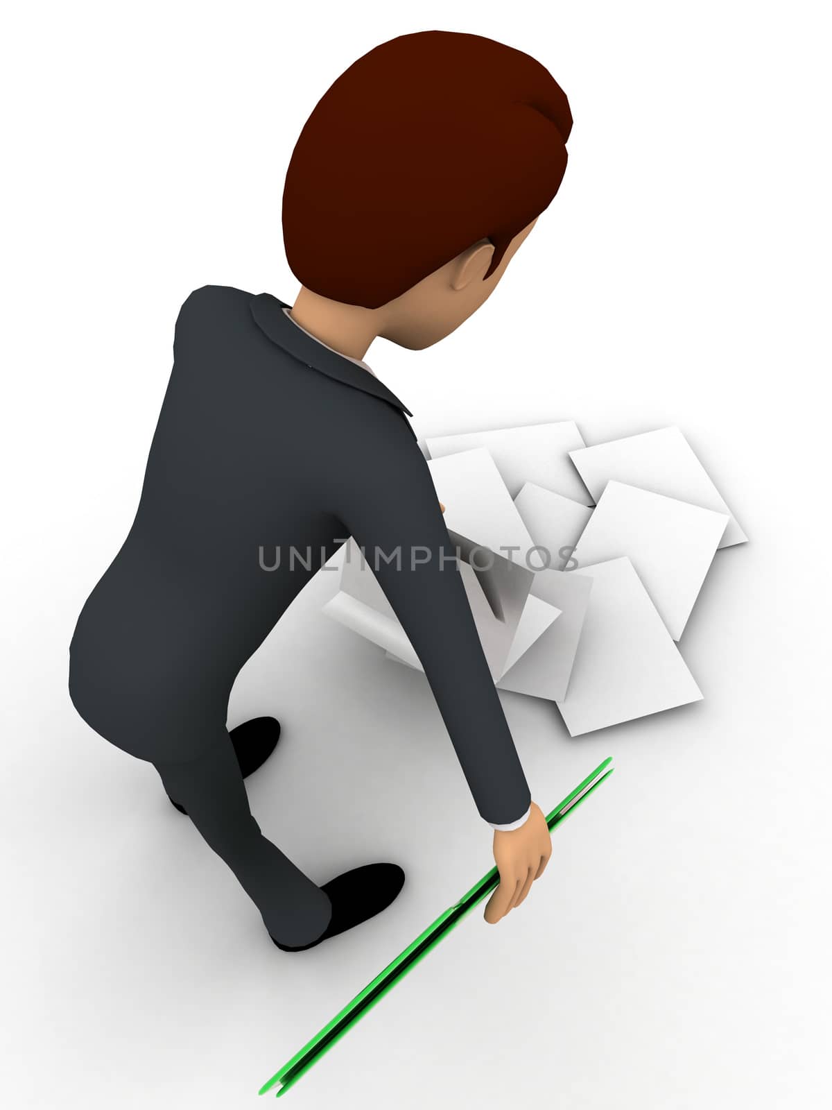 3d man holding paper and lost of paper work concept by touchmenithin@gmail.com