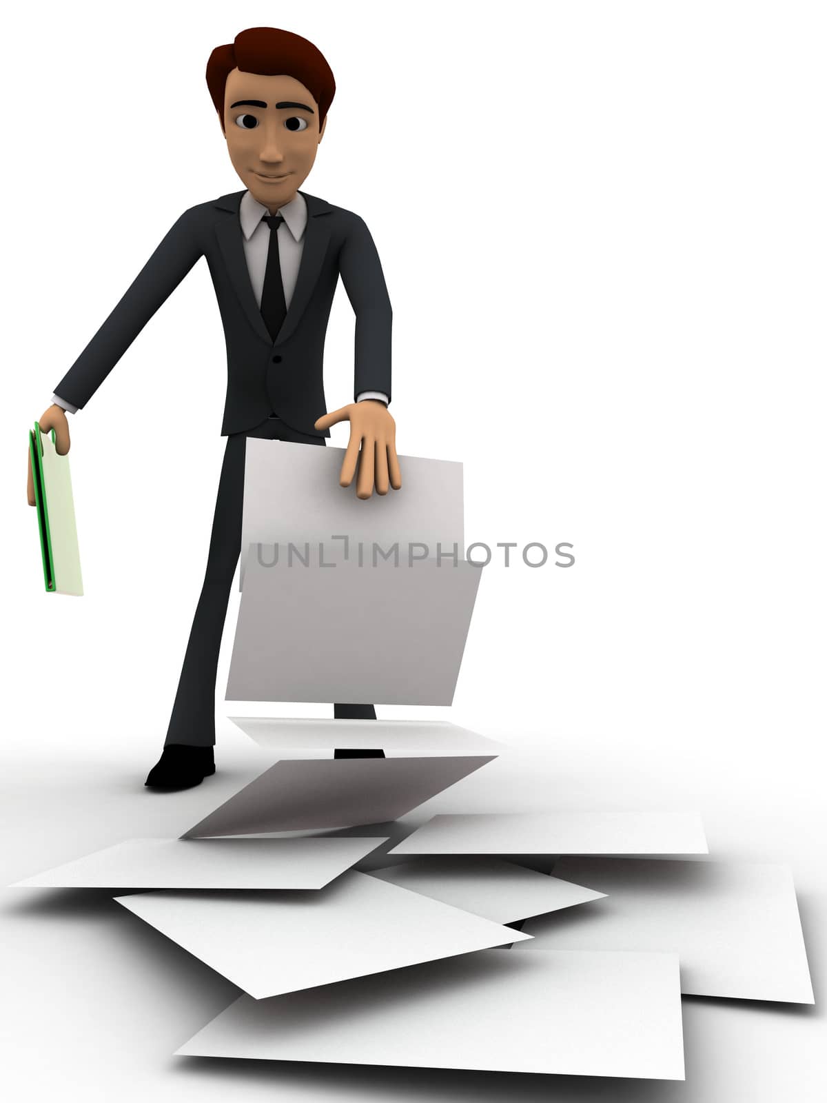 3d man holding paper and lost of paper work concept by touchmenithin@gmail.com