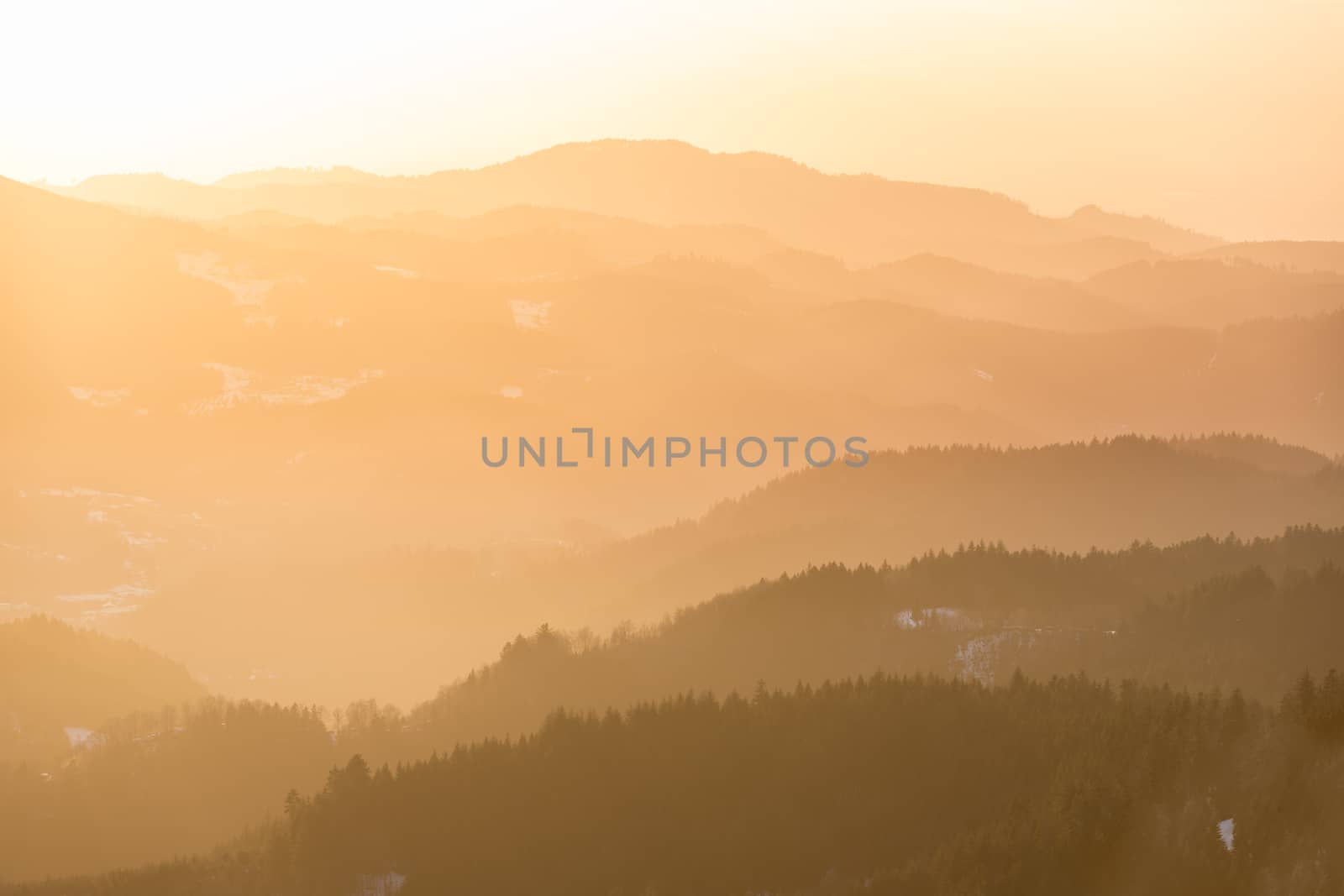 Mountain range at sunset, Black Forest, Germany by fisfra