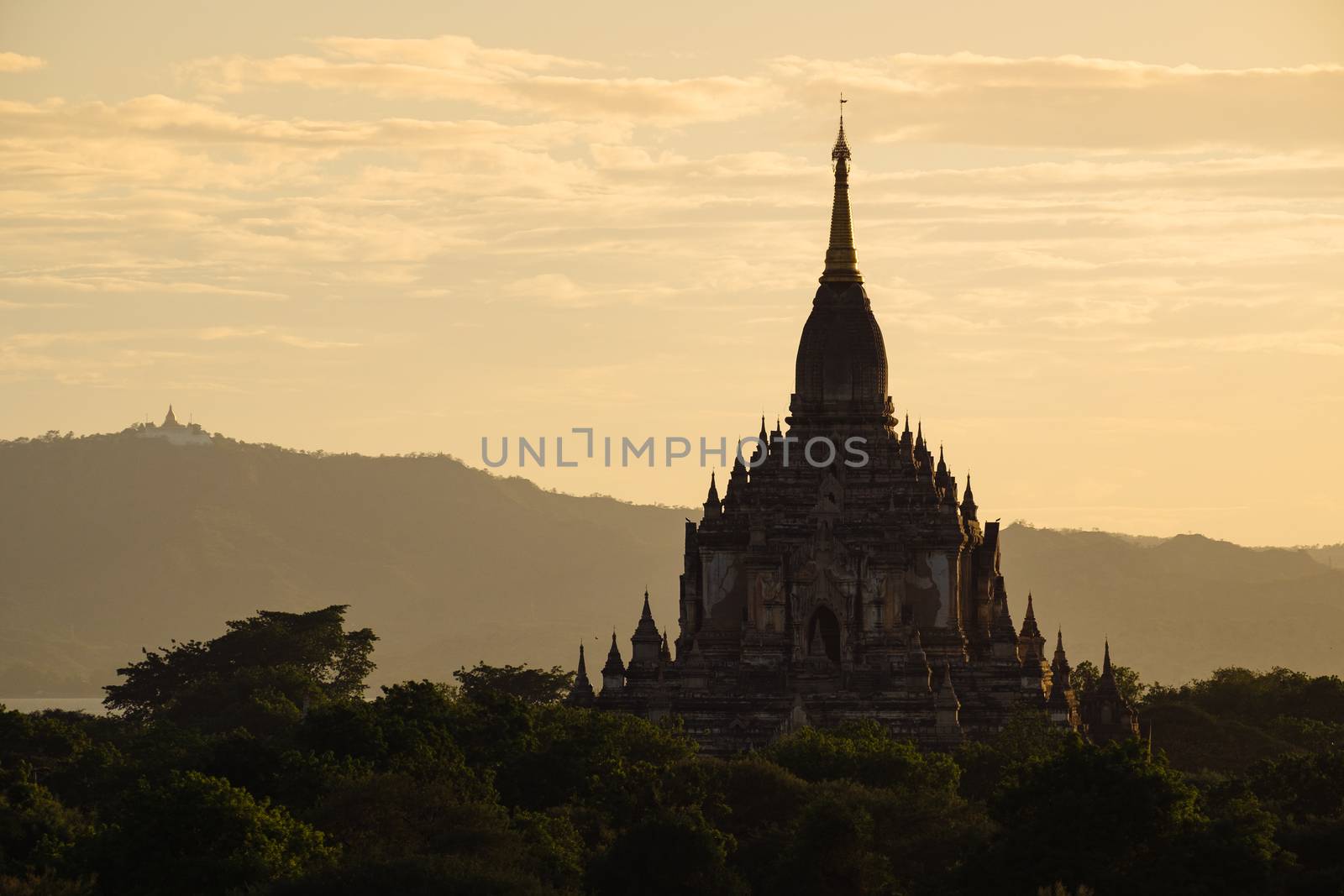 Scenic view of ancient Bagan temple during golden hour by martinm303