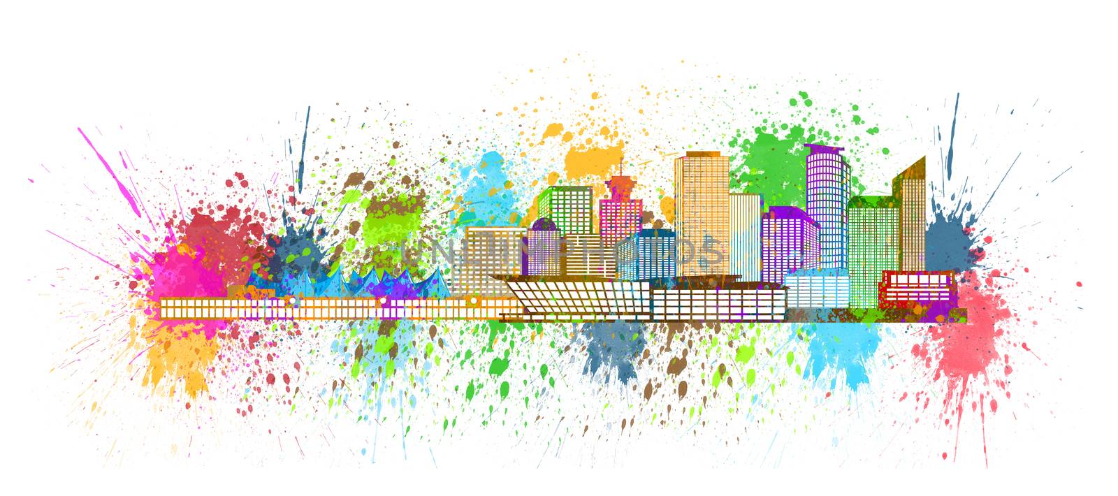 Vancouver BC Skyline Paint Splatter Illustration by jpldesigns