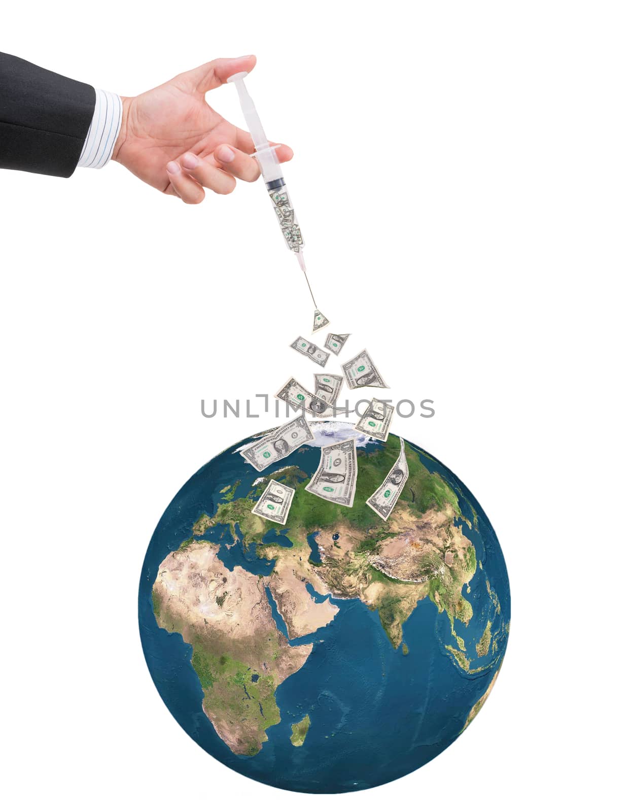 hand holding syringe filled with currency by anankkml