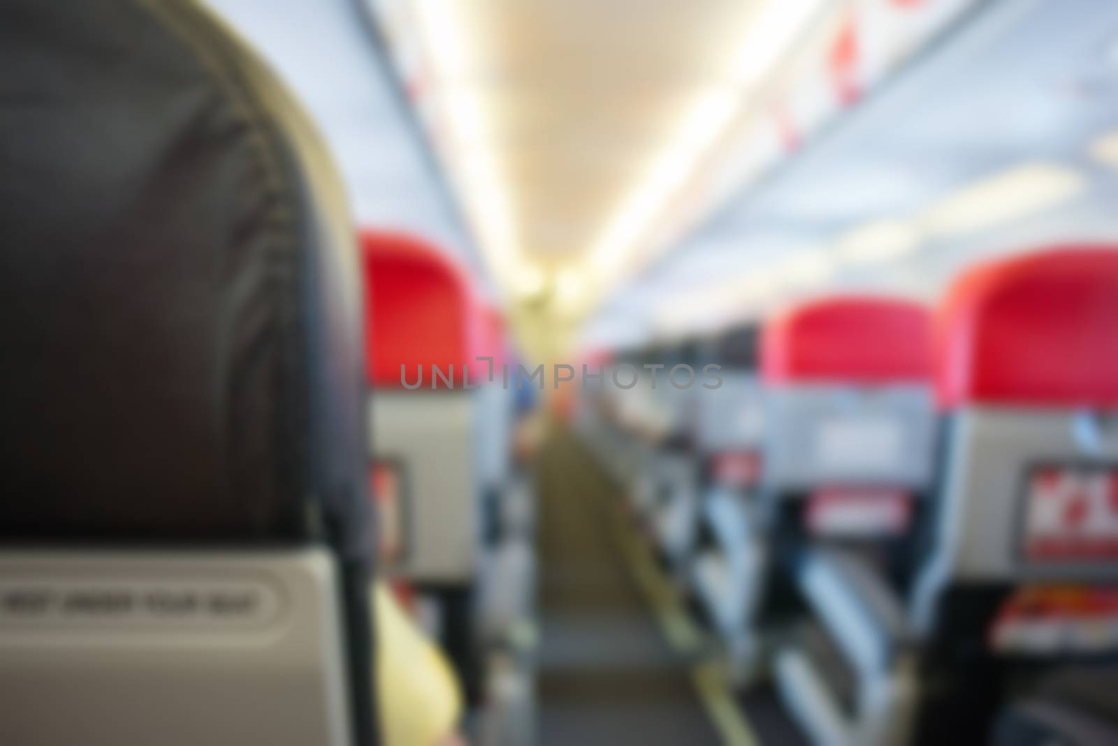 defocus  interior of the passenger airplane