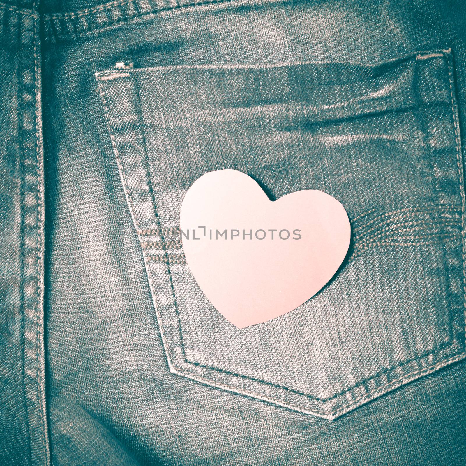 red heart on jean retro vintage style