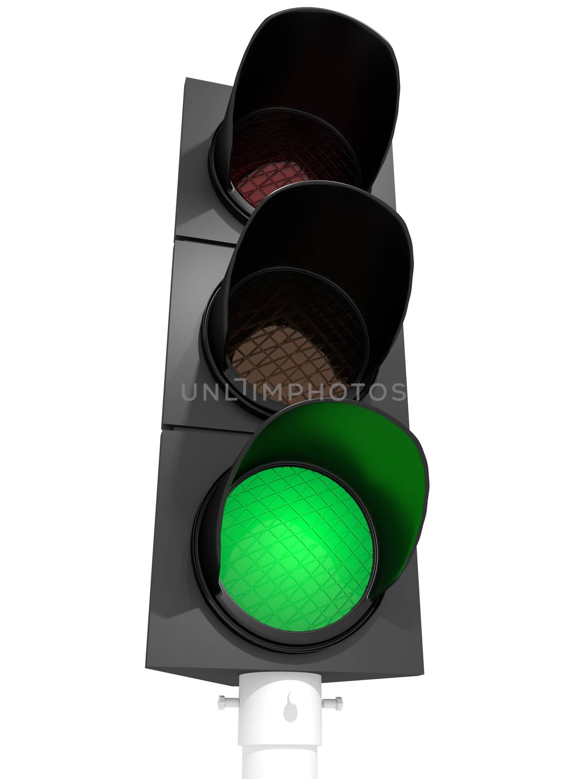 A traffic light with an active green light