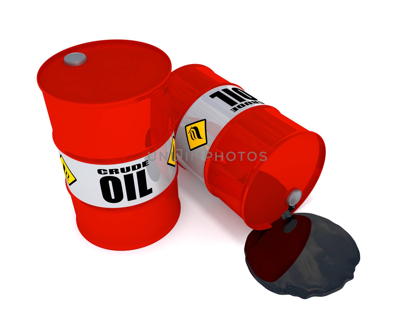 2 oil drums, one on his side is leaking crude oil