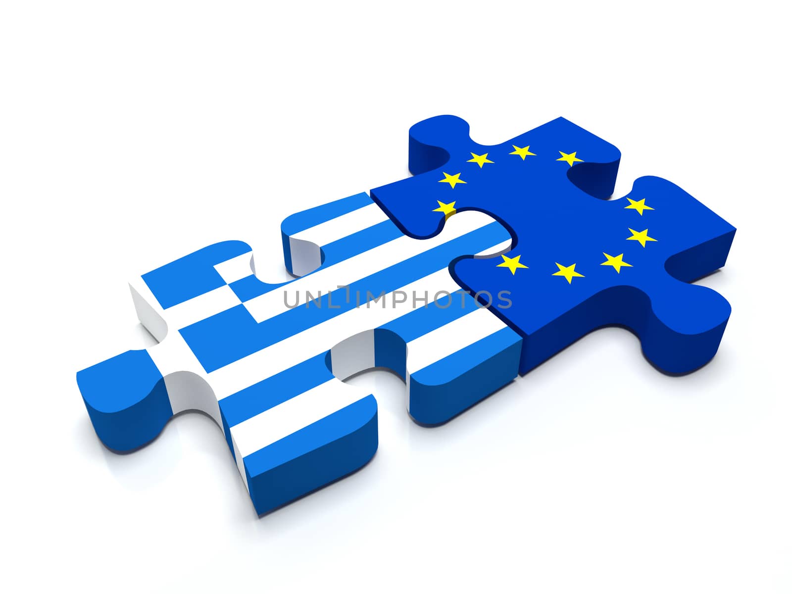 Puzzle pieces connect a piece containing the Greece flag and the European Union flag.