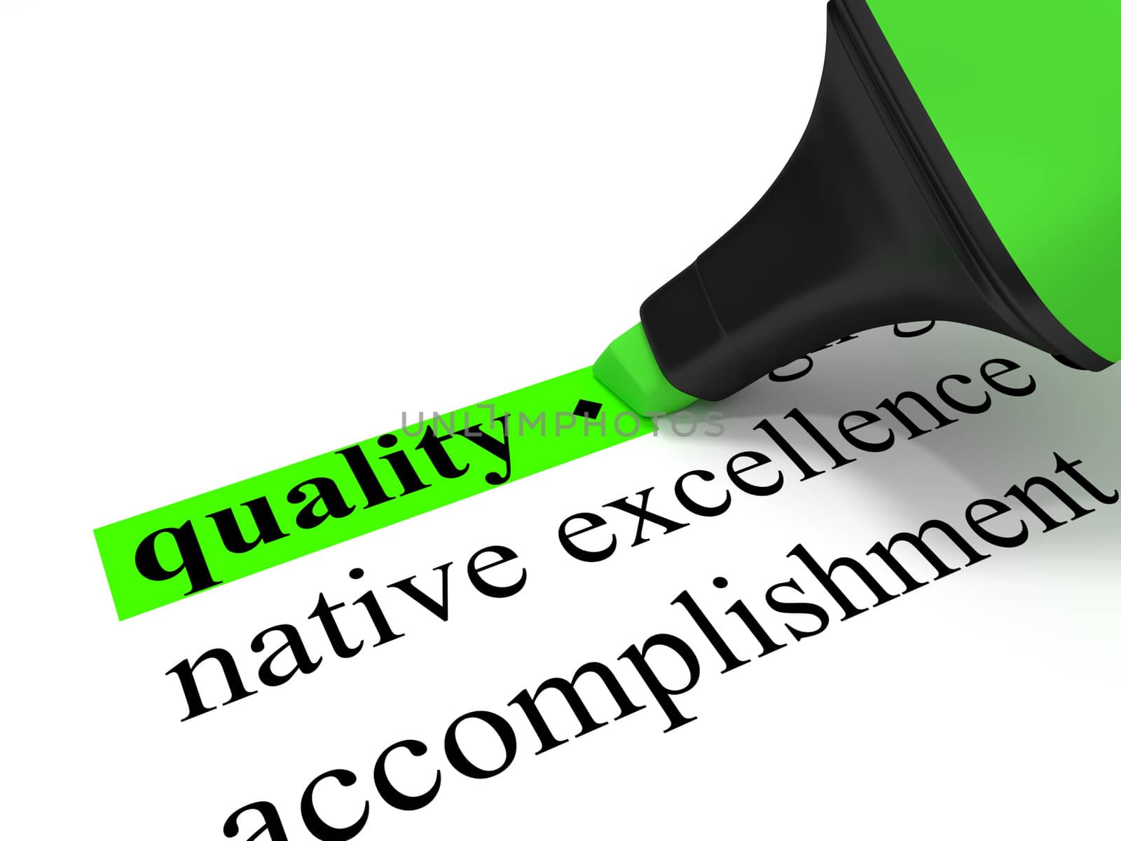The dictionary-word "quality" marked with a green marker.