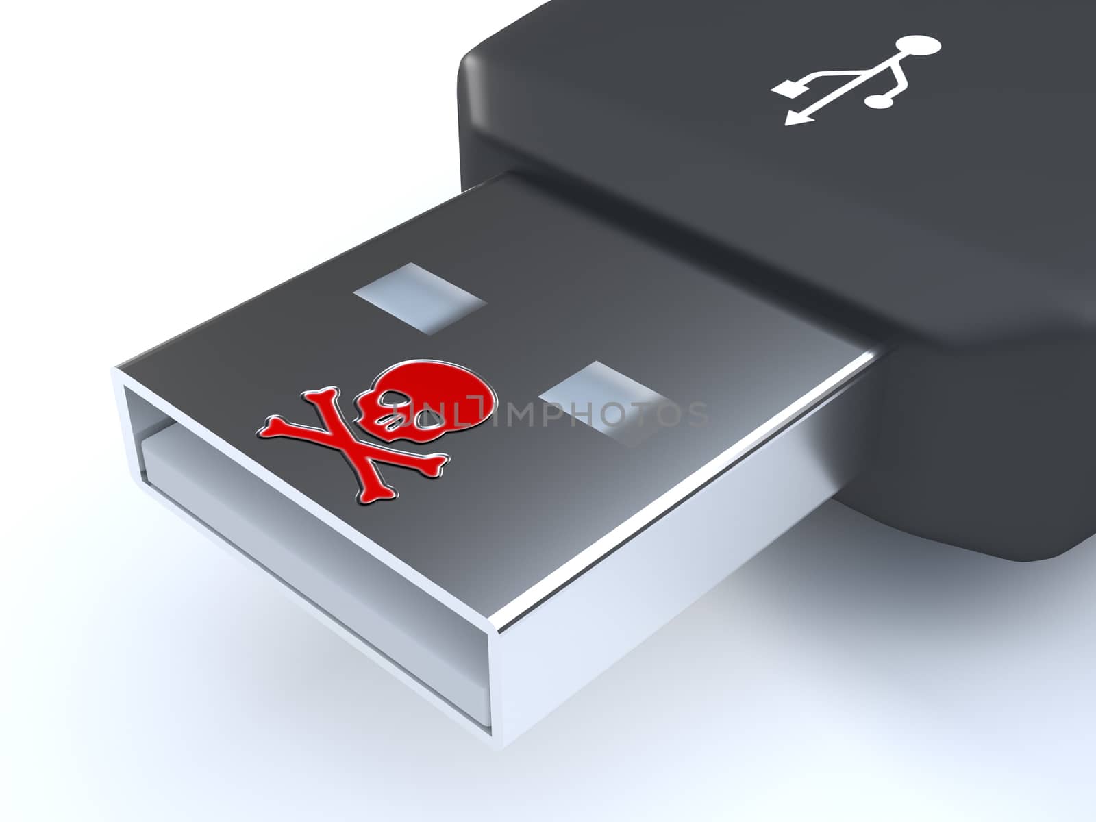 USB malware - An USB-stick infected with malware. The stick contains a skull.