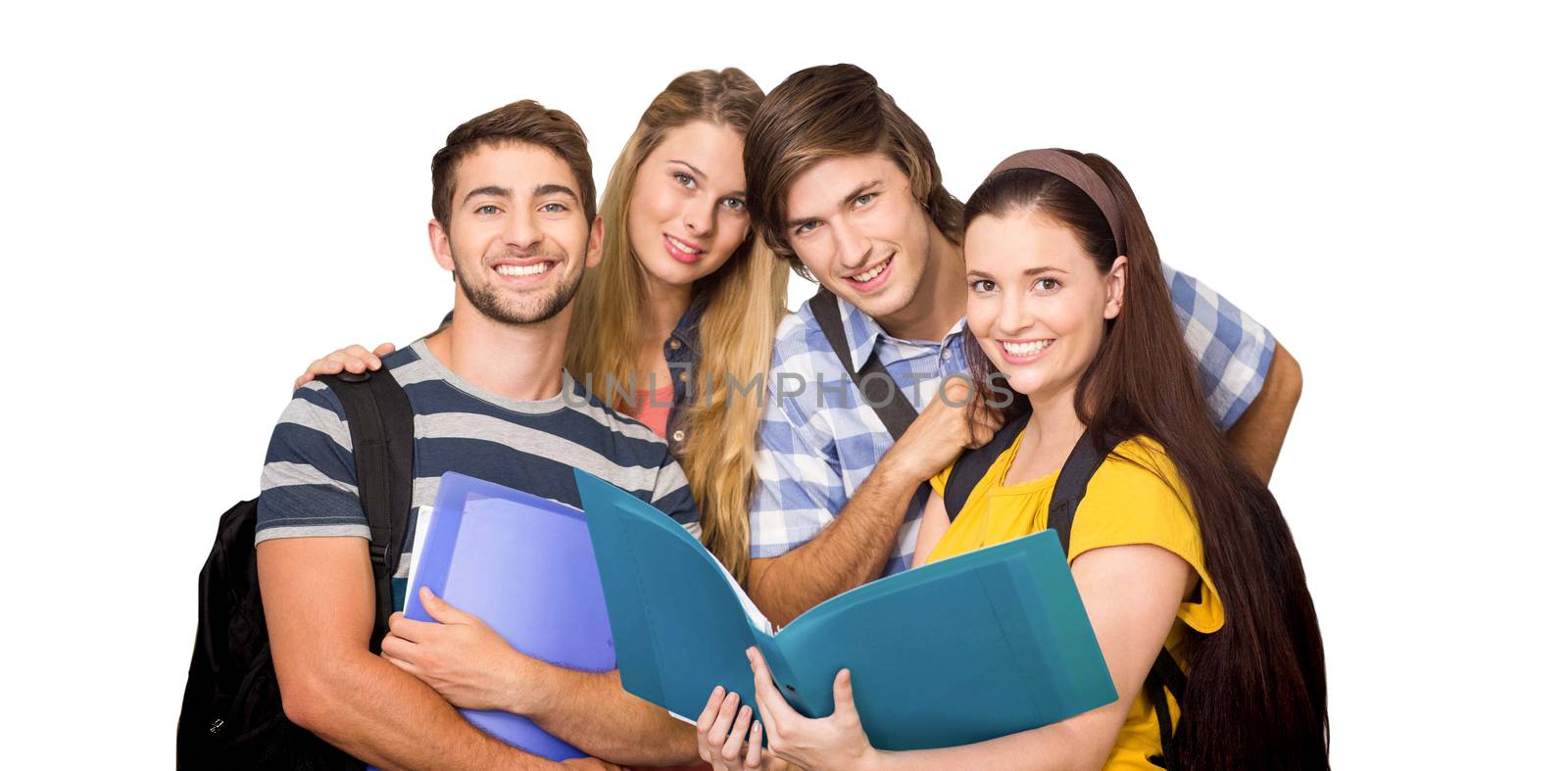 Composite image of students holding folders at college corridor by Wavebreakmedia