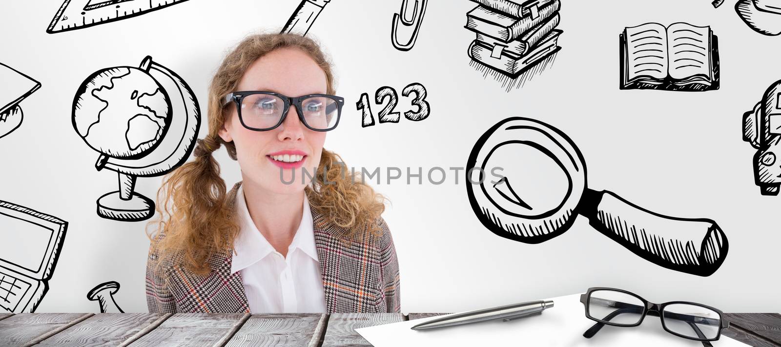 Composite image of smiling  geeky hipster girl looking at something by Wavebreakmedia
