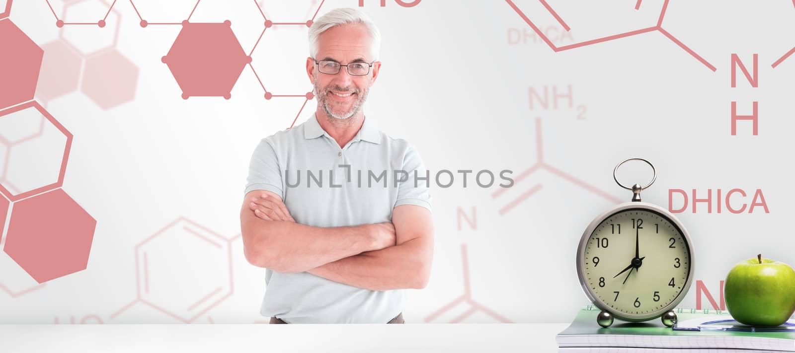 Mature student smiling  against white background with vignette