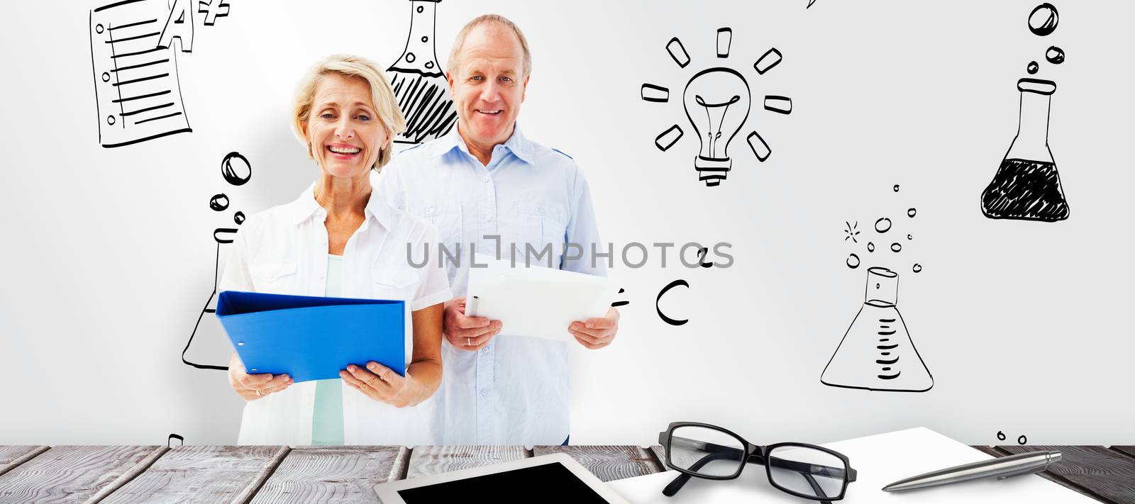 Mature students against white background with vignette