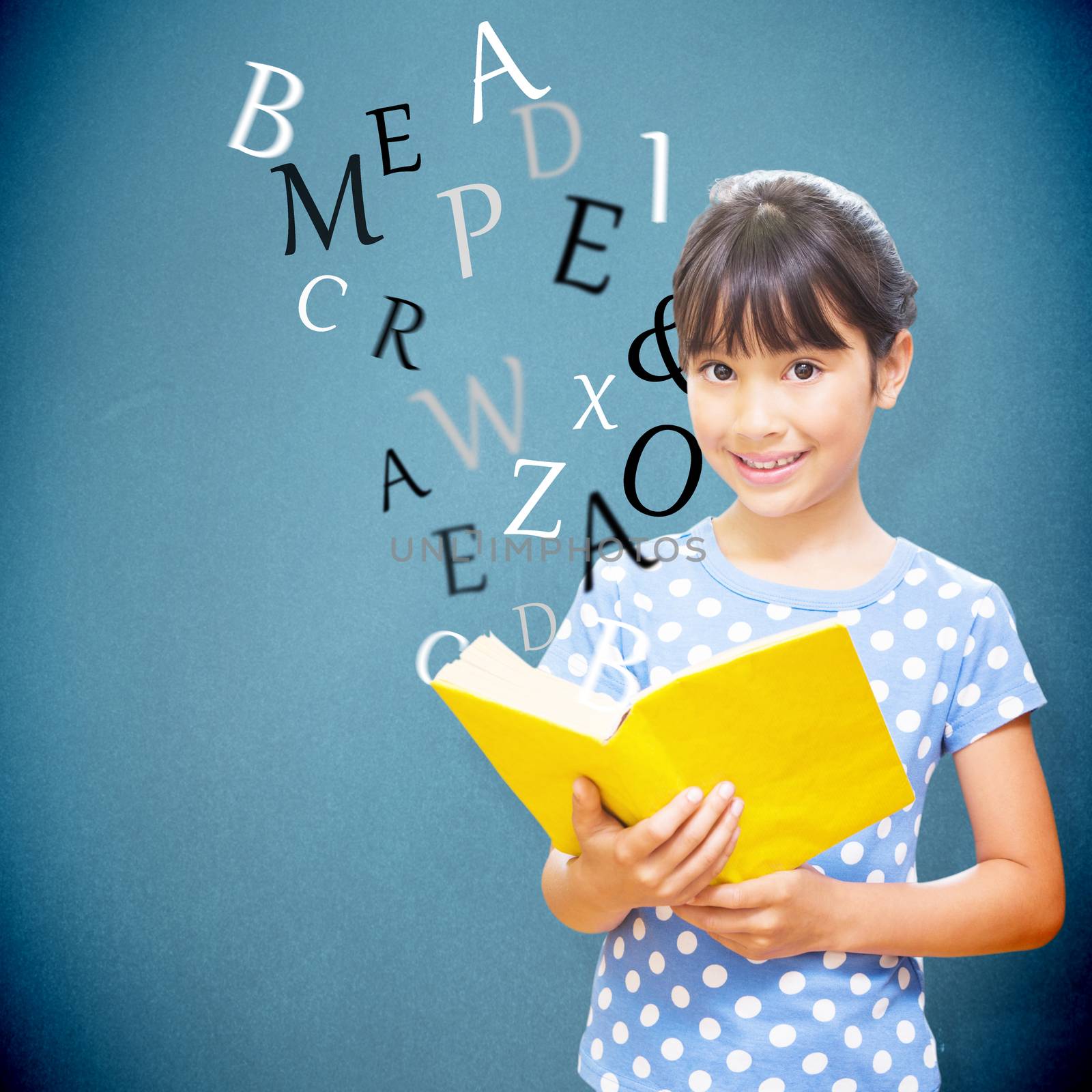 happy pupil against blue background