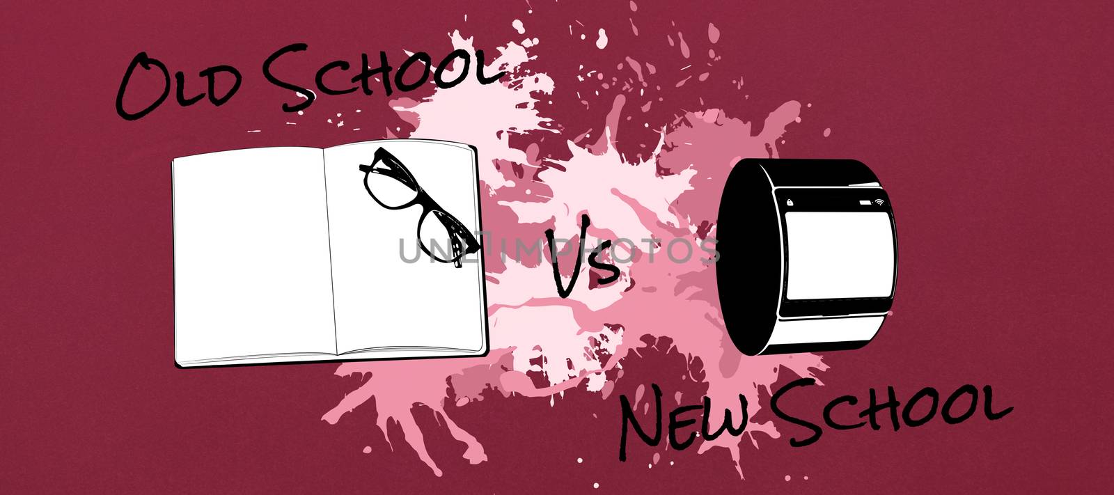 old school vs new school  against red background