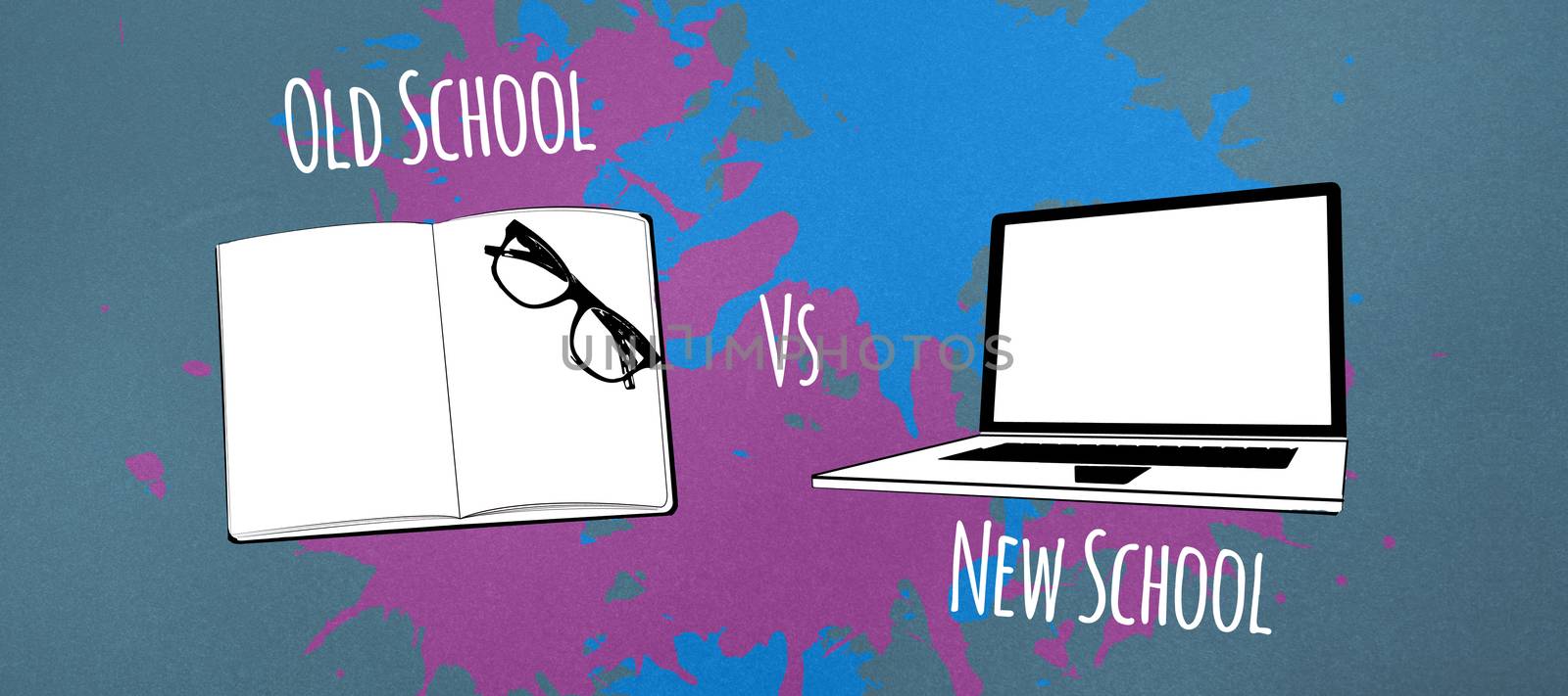 old school vs new school  against blue background