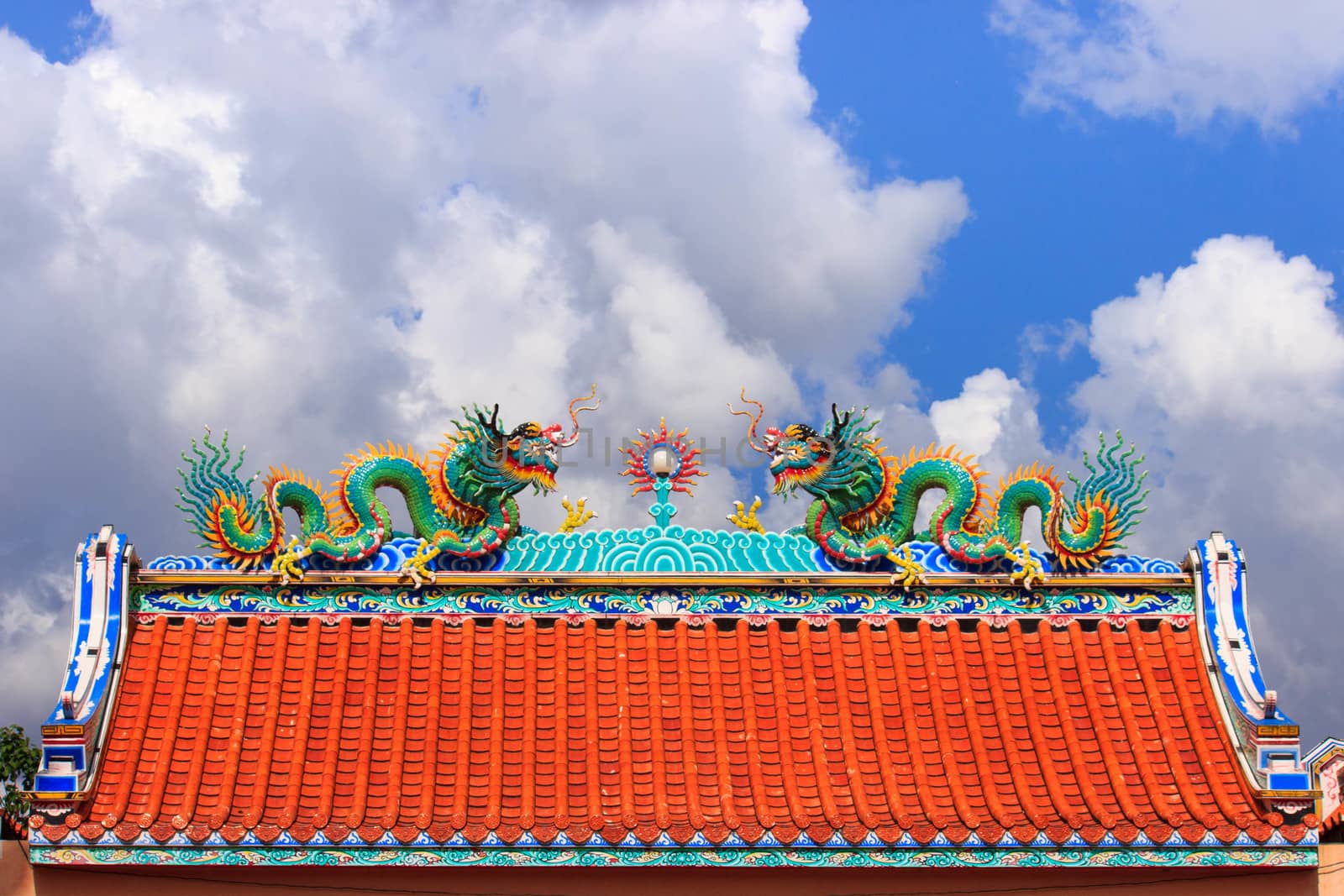 twin dragon on the top and blue sky