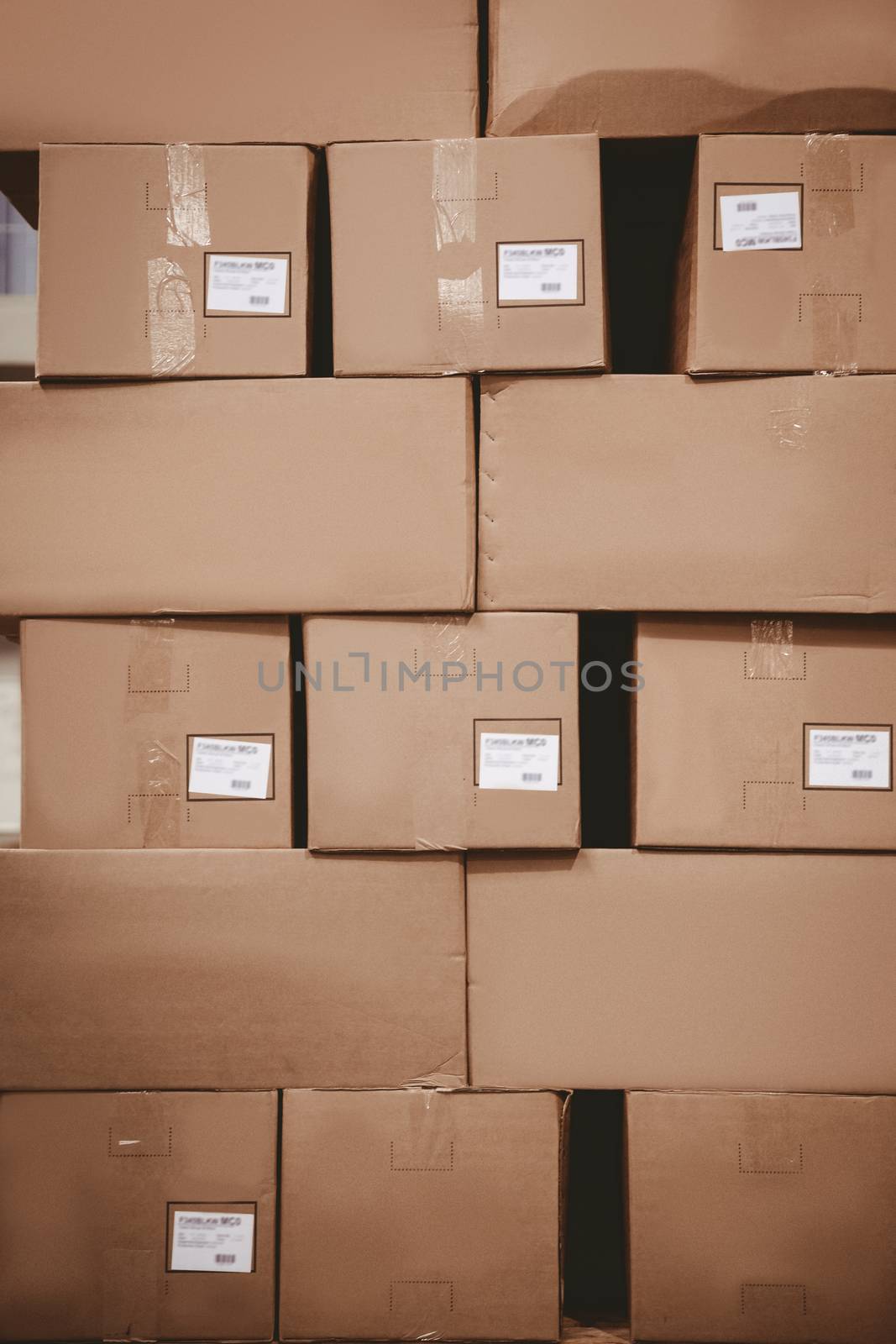 Detail shot of cardboard boxes in warehouse