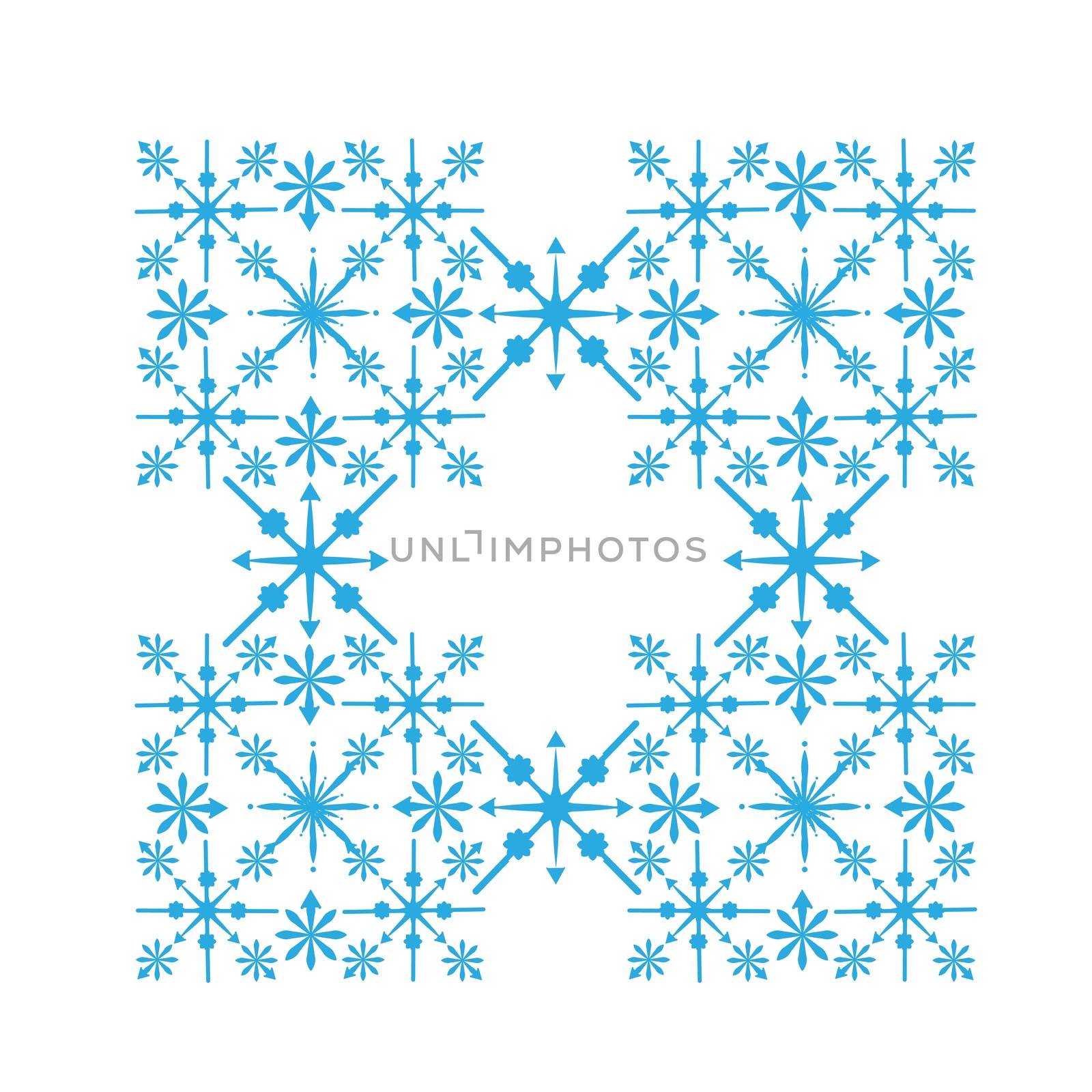 Delicate digital blue snowflake design on white background