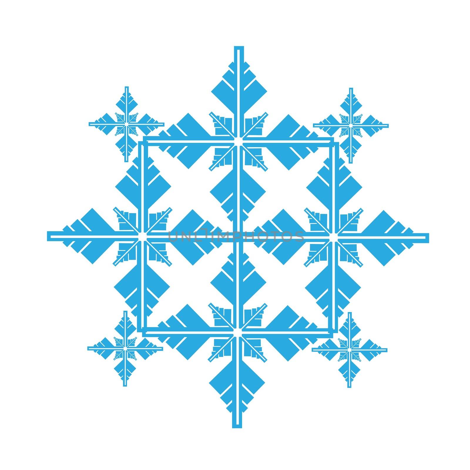 Delicate digital blue snowflake design on white background