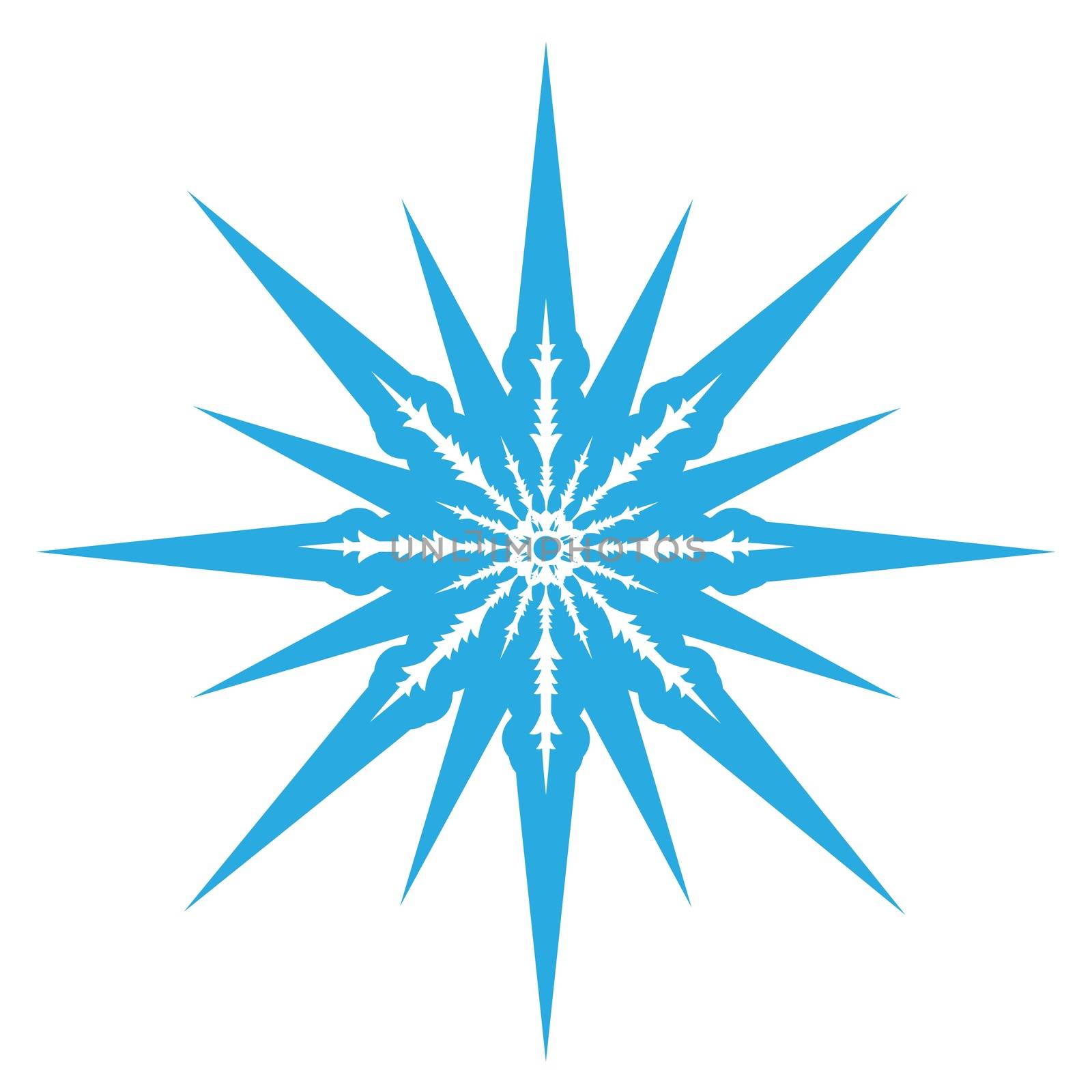 Delicate digital blue snowflake design on white background