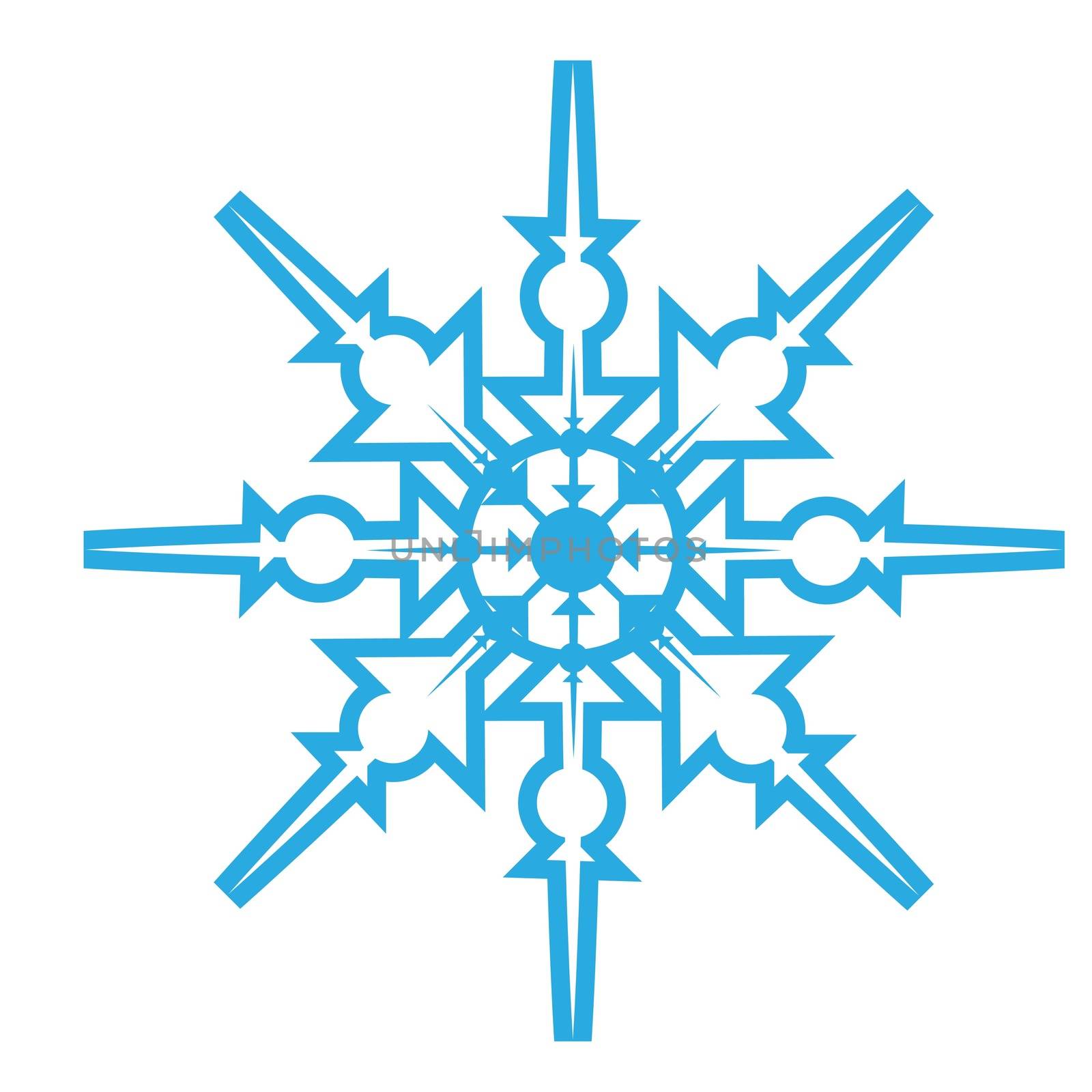 Delicate digital blue snowflake design on white background