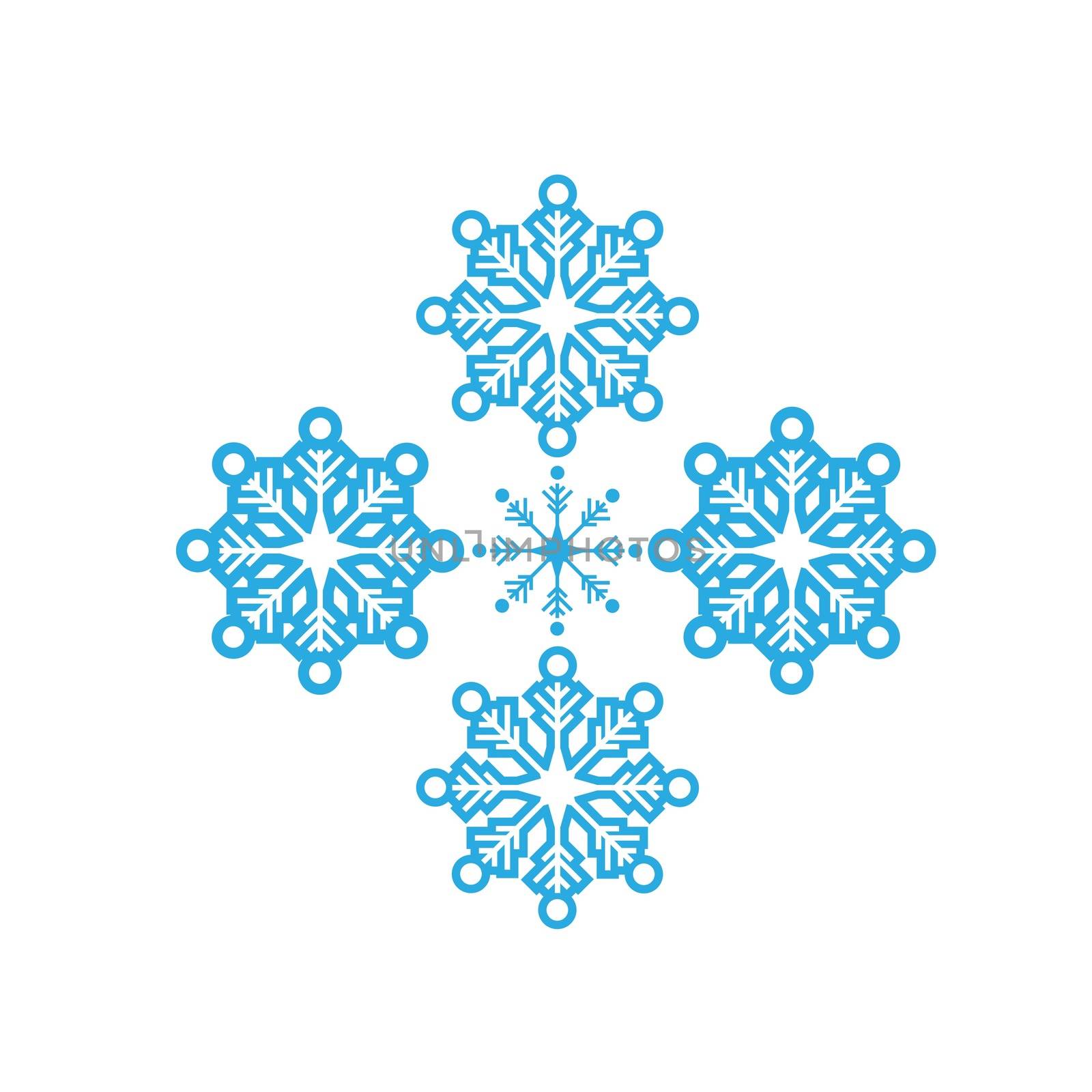 Delicate digital blue snowflake design on white background