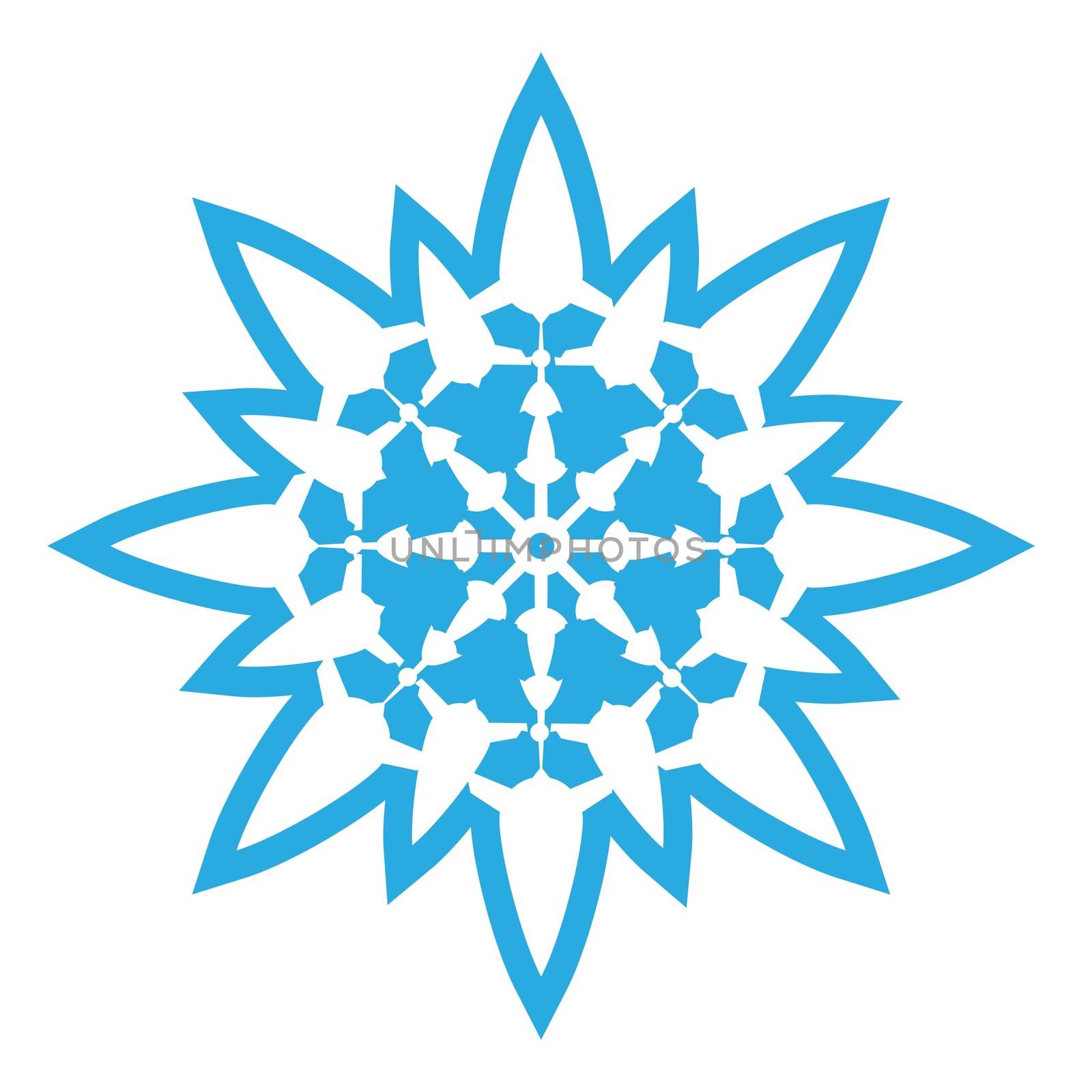 Delicate digital blue snowflake design on white background