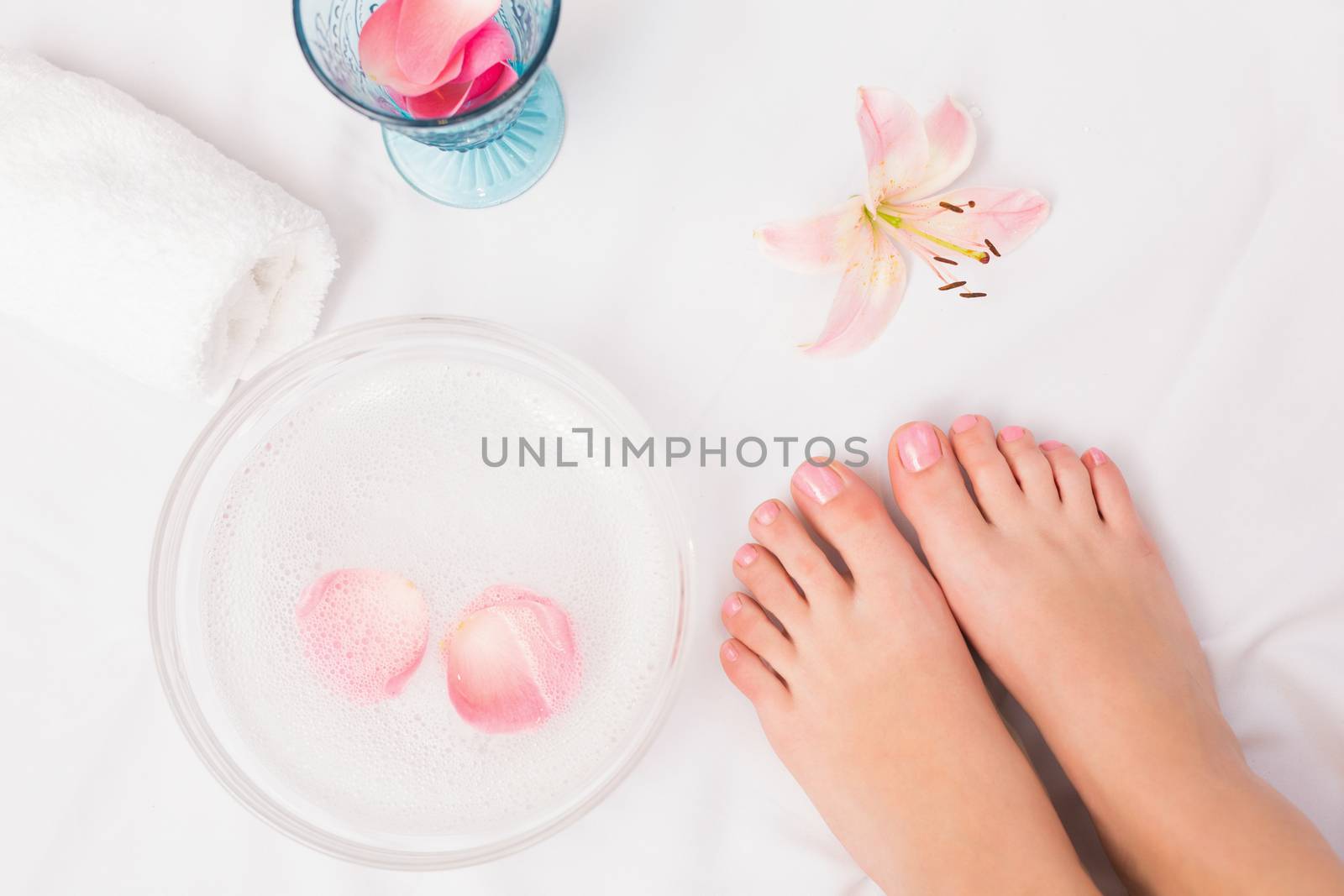 Womans feet after a pedicure at the beauty salon