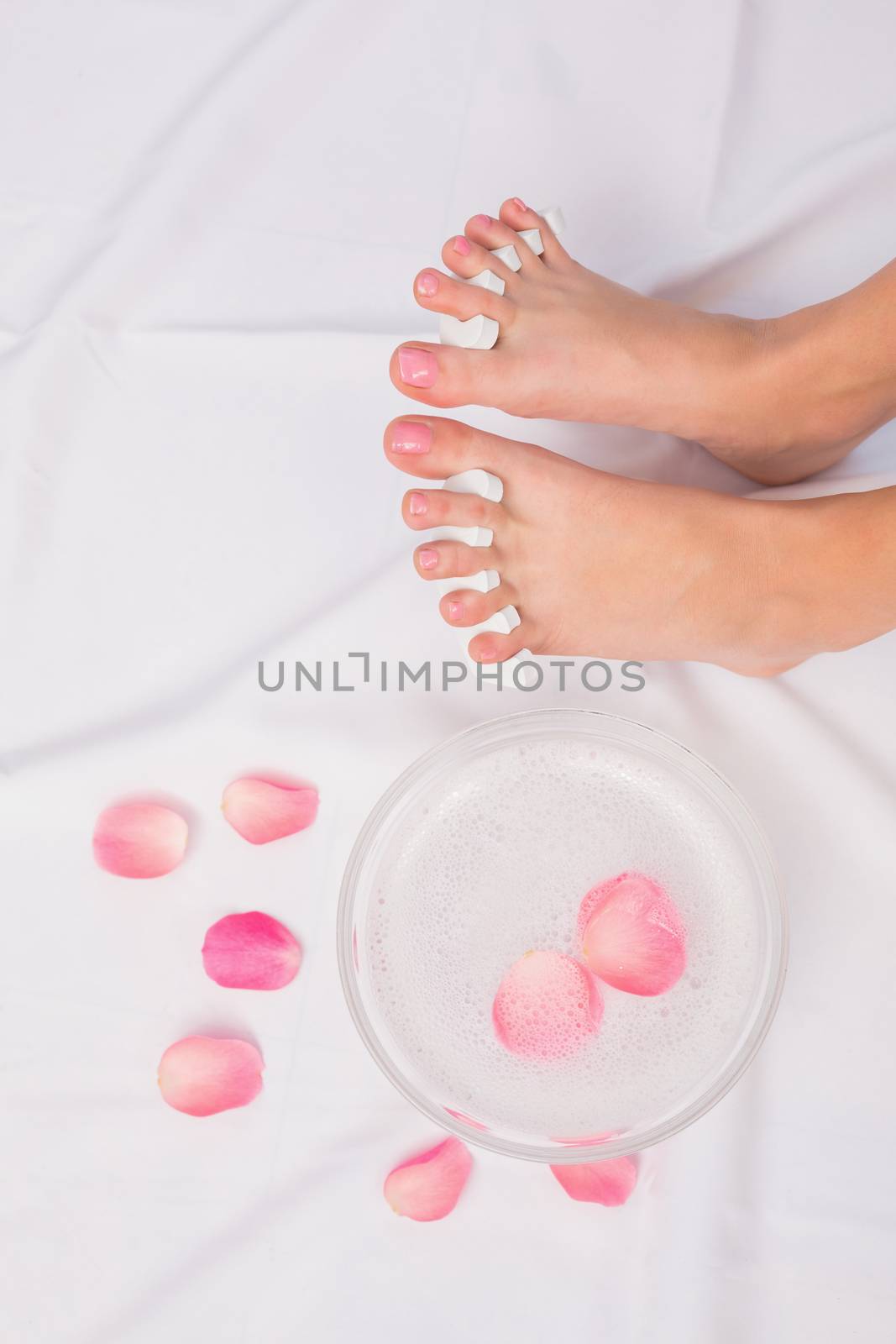Womans feet after a pedicure at the beauty salon