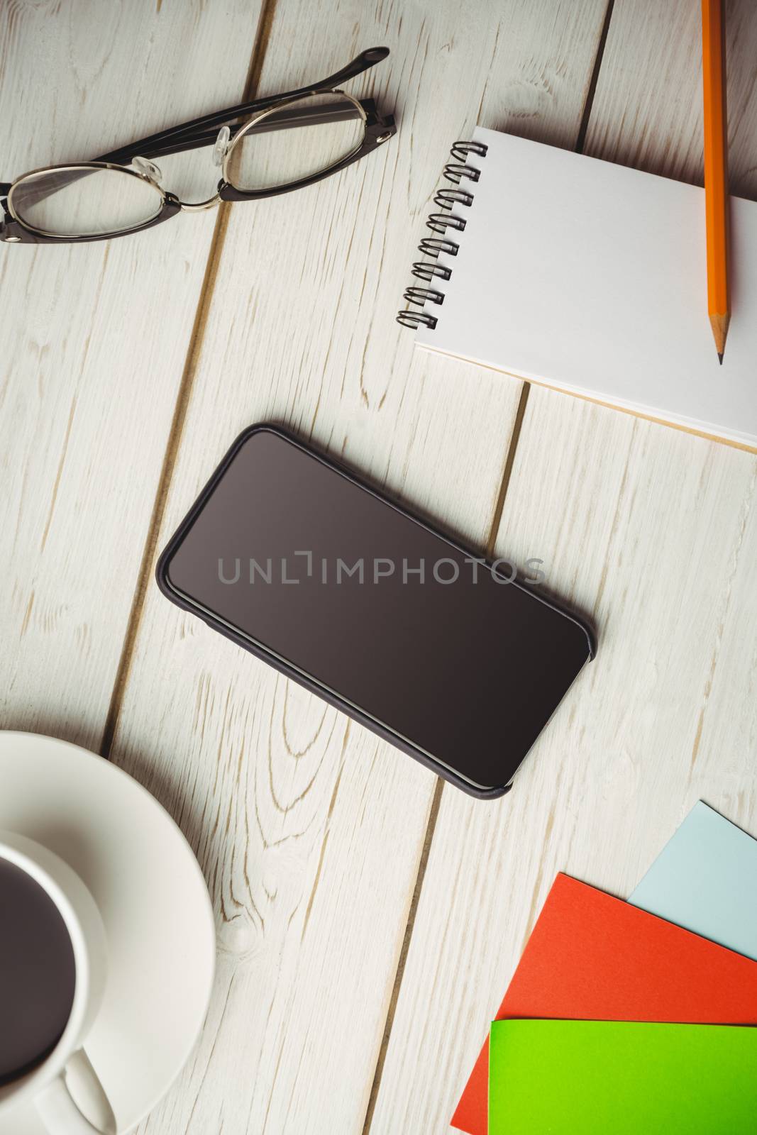 Overhead view of an desk by Wavebreakmedia