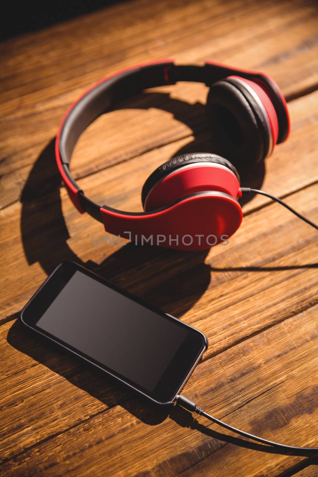 View of a desk with headphones