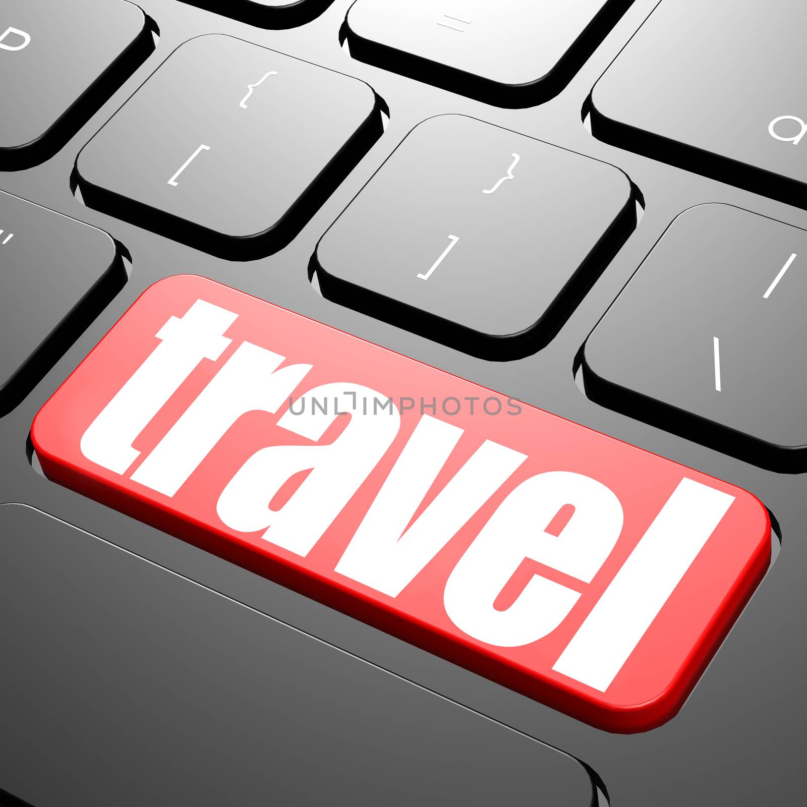 Keyboard with travel text image with hi-res rendered artwork that could be used for any graphic design.