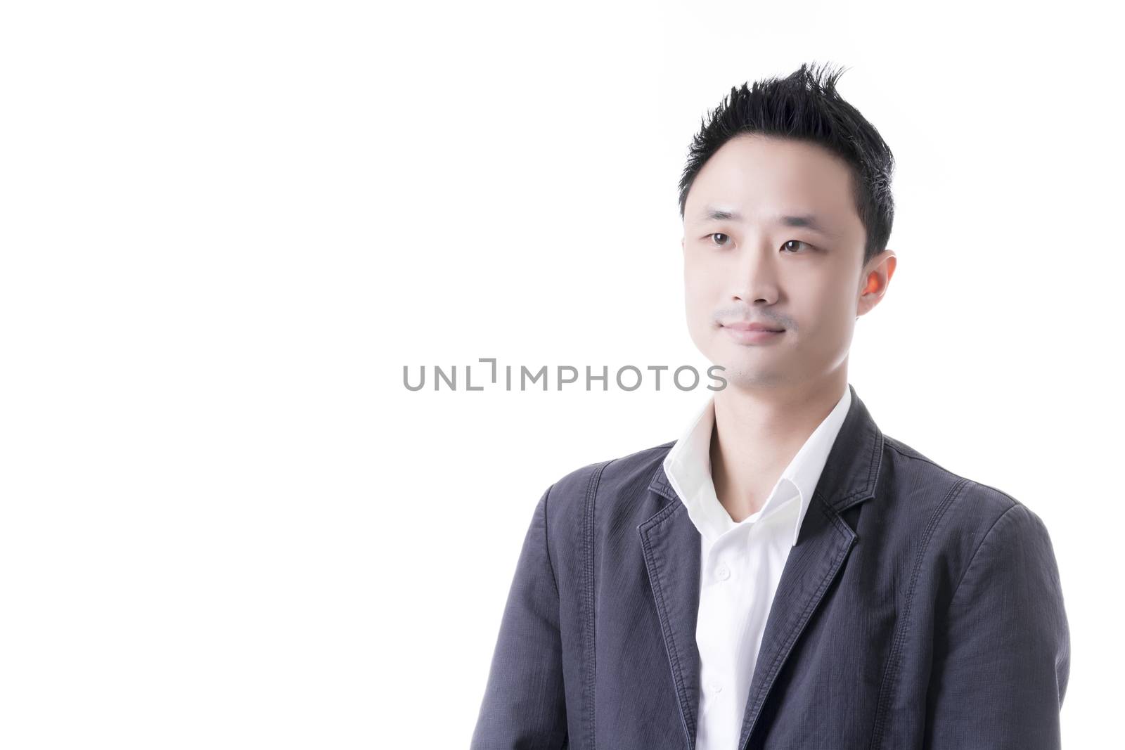 Asian man in business office concept, portrait profile on white background